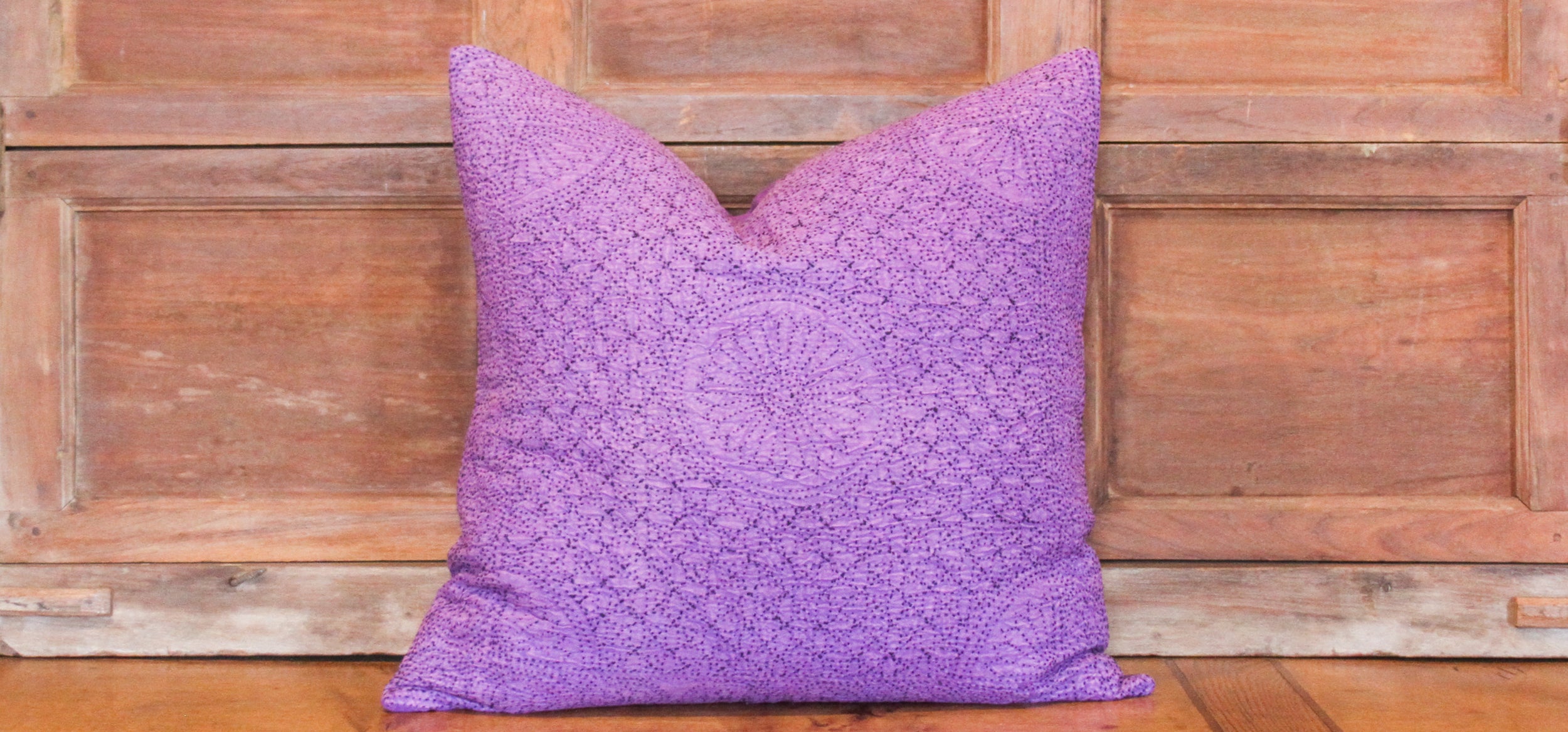 DE-COR | Globally Inspired, Abergine Kantha Embroidered Euro Pillow