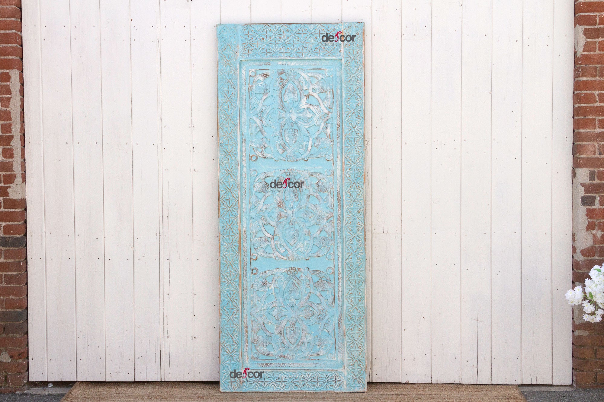 DE-COR | Globally Inspired, Aged Blue Moroccan Medina Wood Door