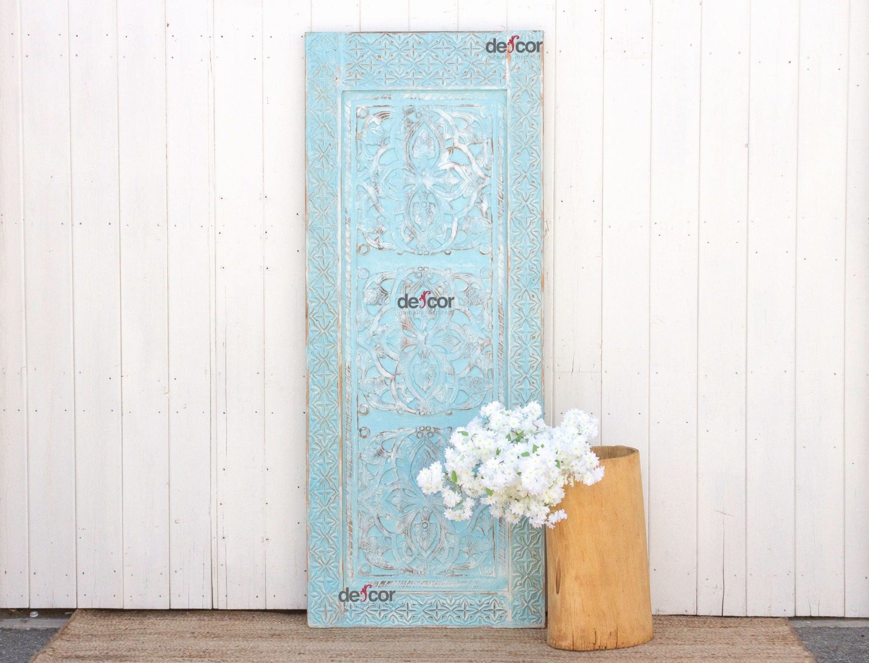 DE-COR | Globally Inspired, Aged Blue Moroccan Medina Wood Door