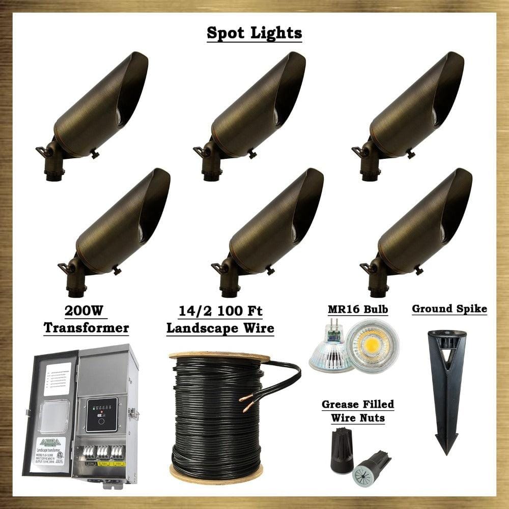 Custom Bundle, Brass LED Spot Light Kit: (6) Brass Spotlights, All Necessary Components