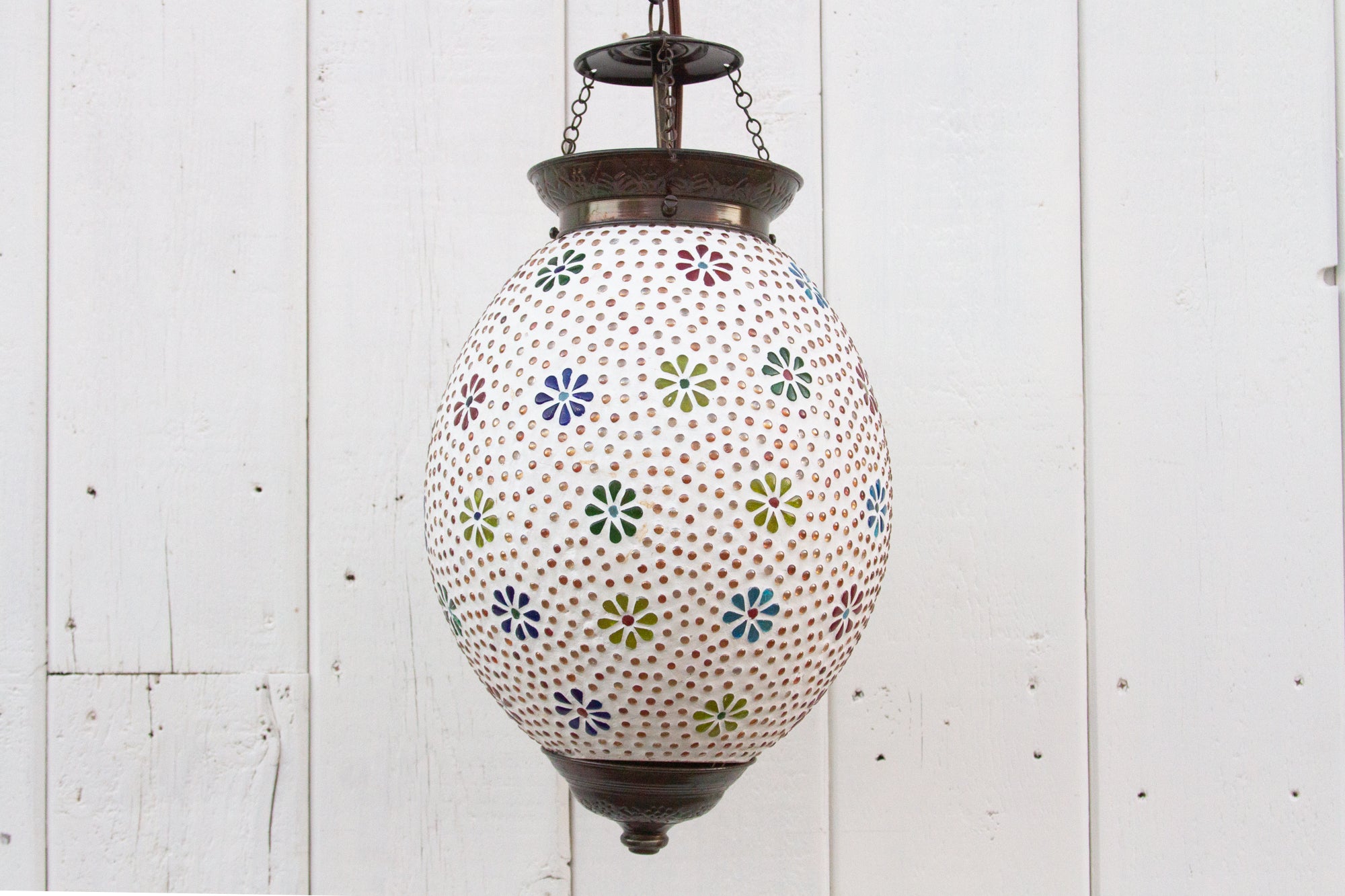 DE-COR | Globally Inspired, Colorful Floral Teardrop Pendant Lantern