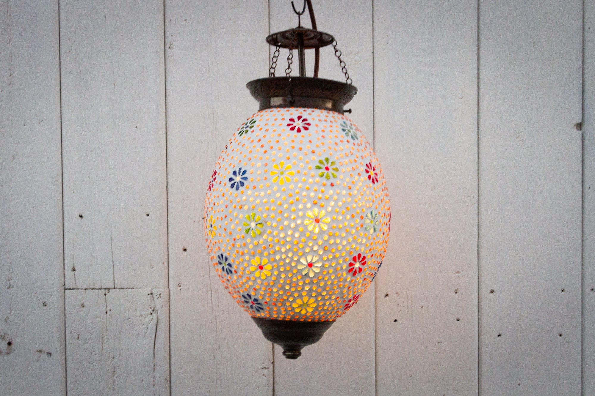 DE-COR | Globally Inspired, Colorful Floral Teardrop Pendant Lantern