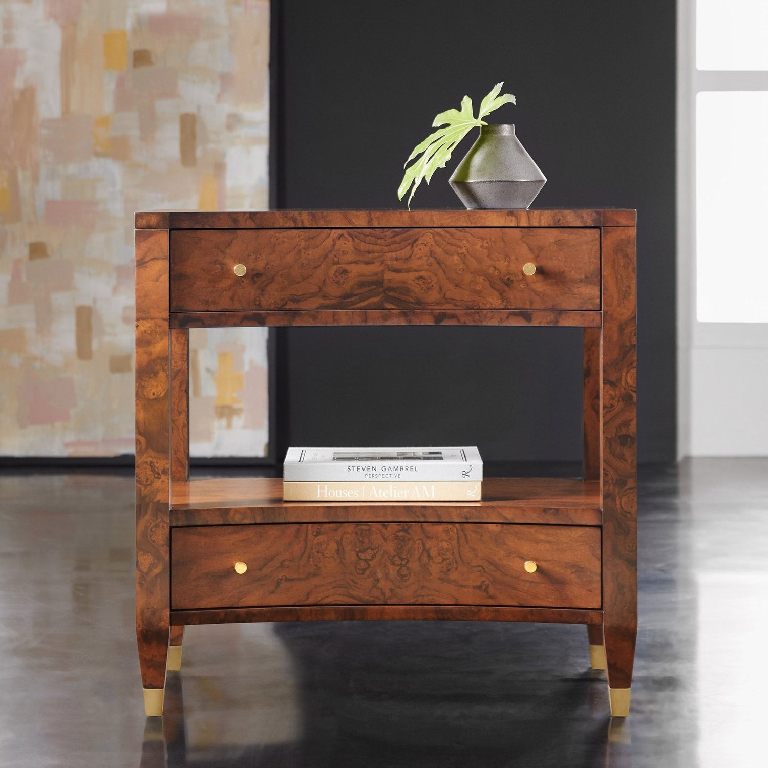 Modern History, Concave Nightstand-Walnut Burl