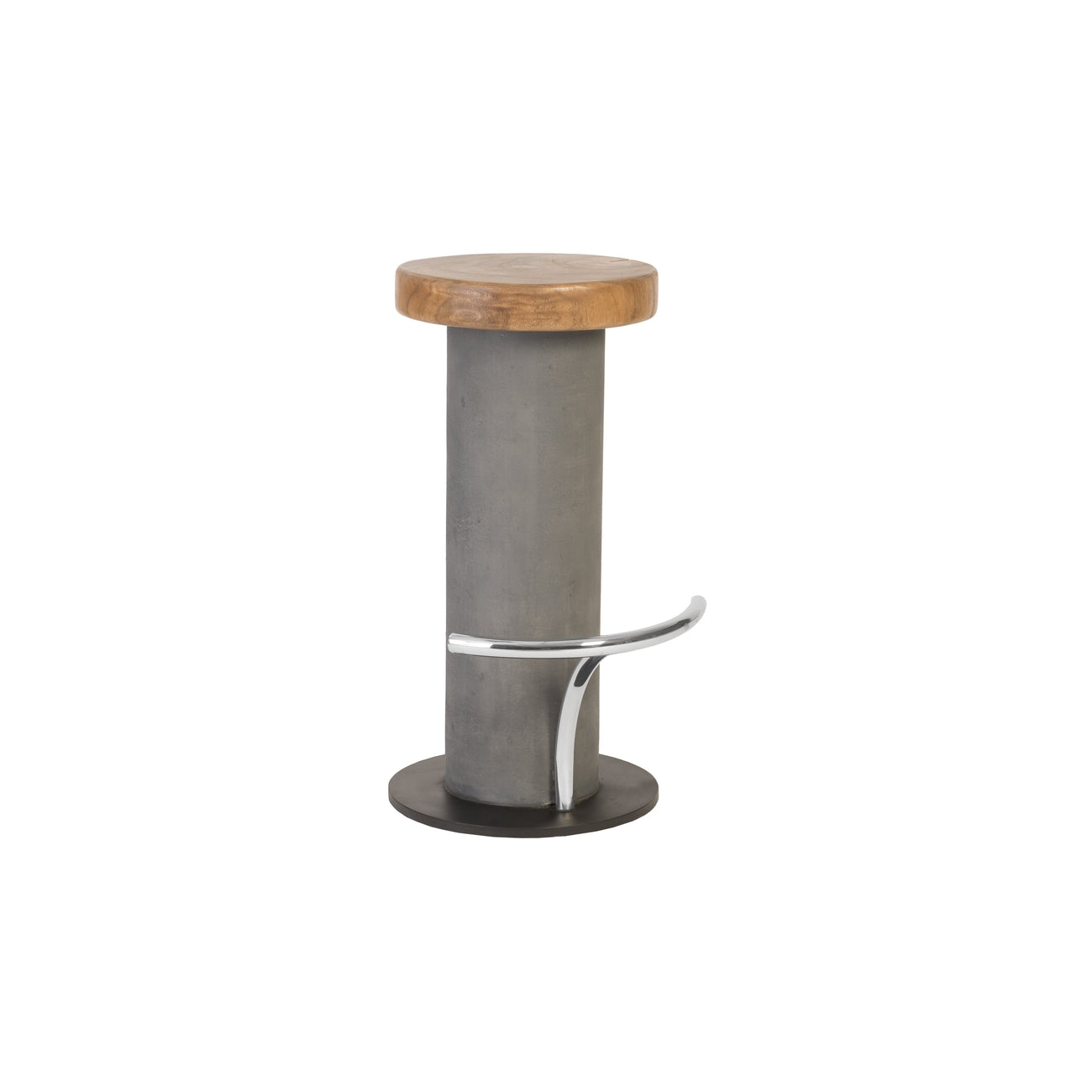 Phillips Collection, Concrete Bar Stool, Chamcha Wood Top, Stainless Steel Footrest