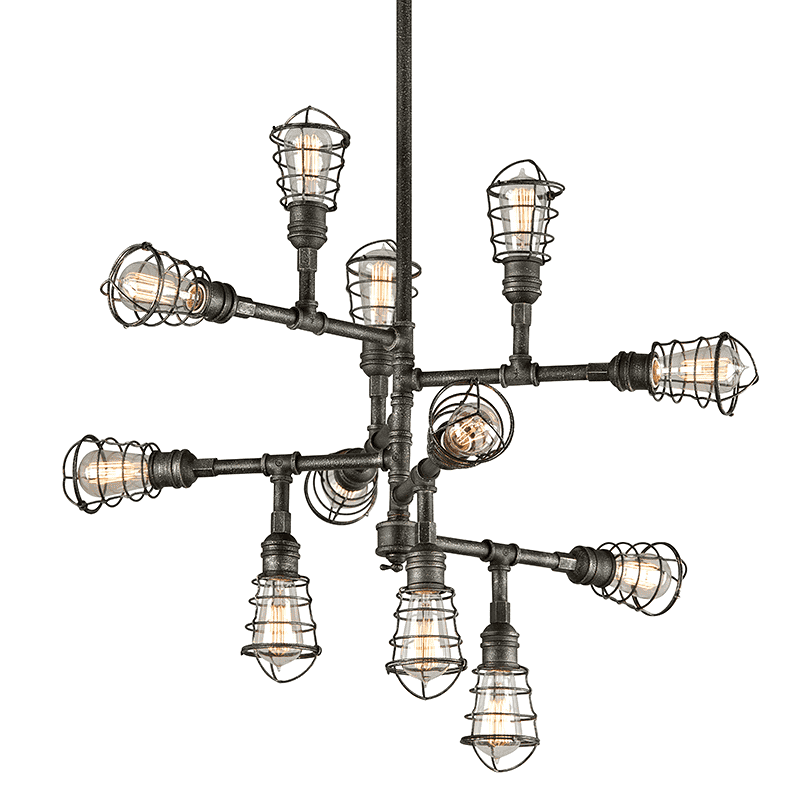 Troy Lighting, Conduit 12Lt Chandelier Large Old Silver