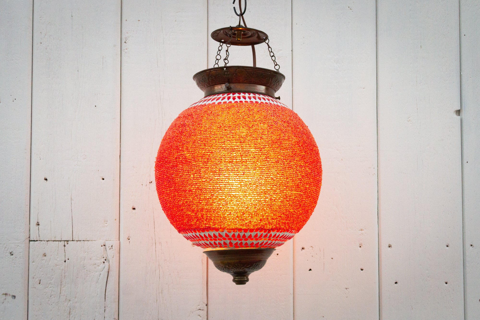 DE-COR | Globally Inspired, Crimson Pendant Sphere Lantern