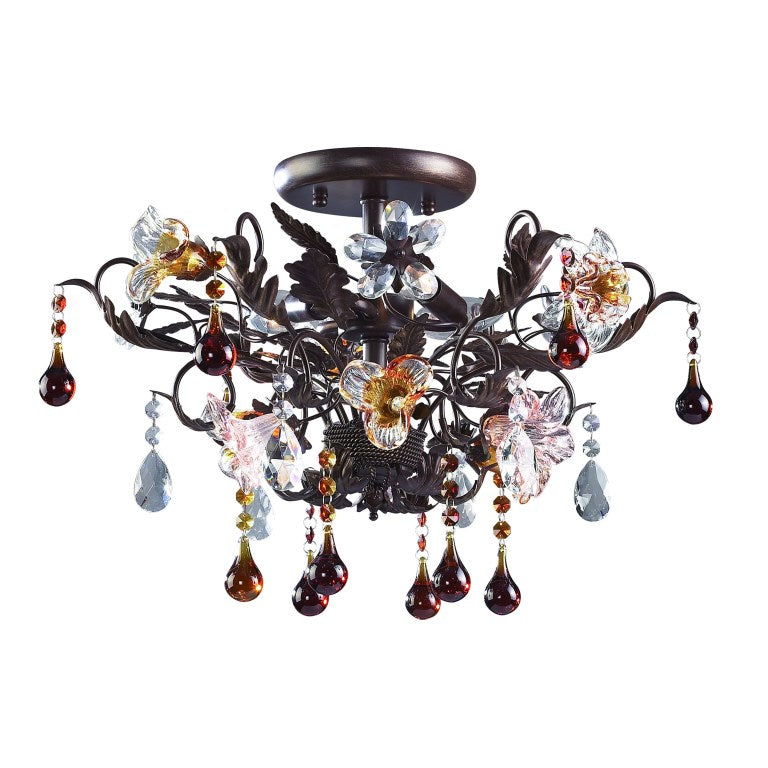 Elk Home, Cristallo Fiore 19'' Wide 3-Light Semi Flush Mount - Deep Rust