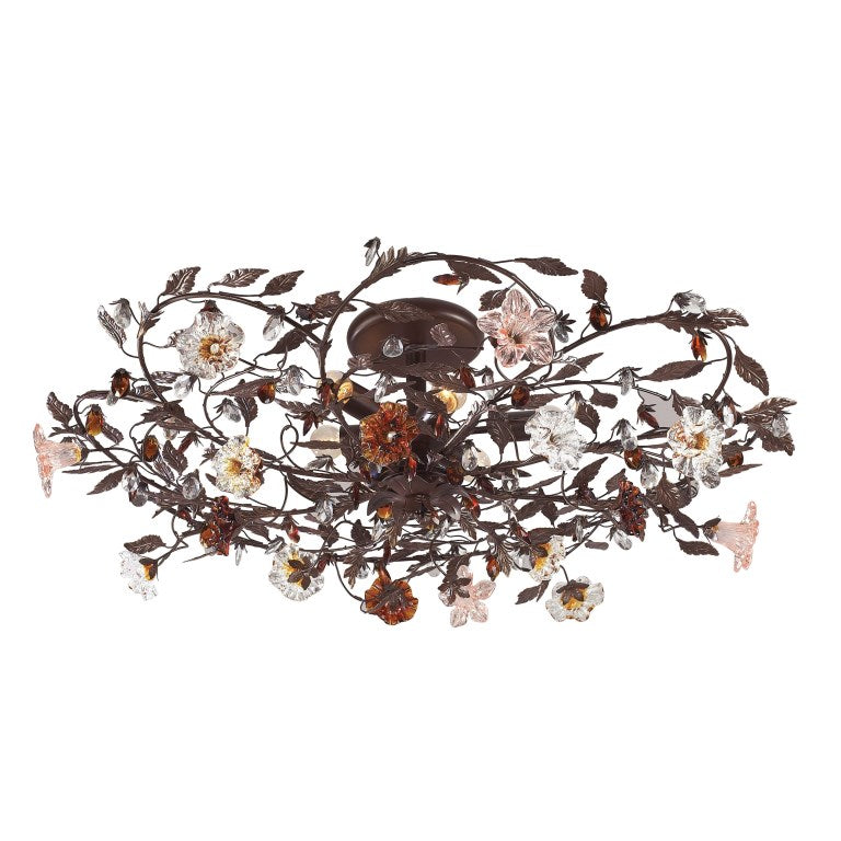 Elk Home, Cristallo Fiore 38'' Wide 6-Light Flush Mount - Deep Rust