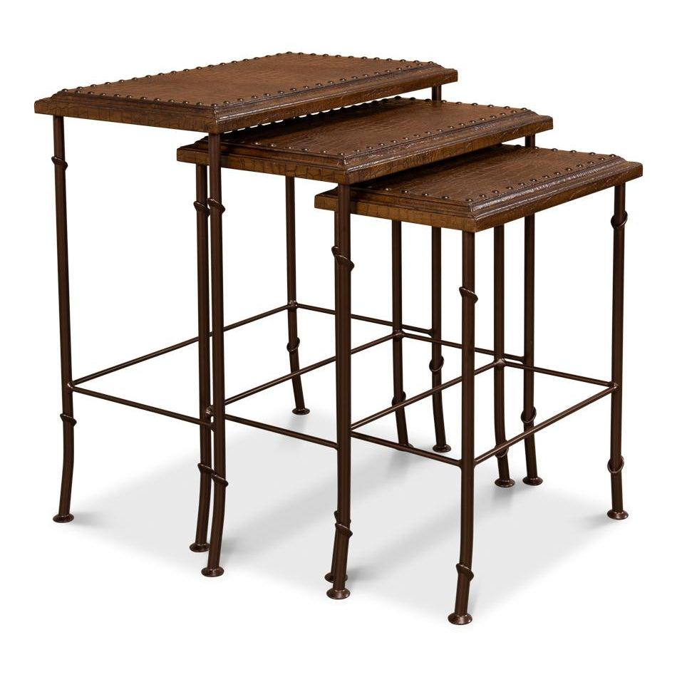 SARREID, Croc Leather Nesting Tables  Set/3