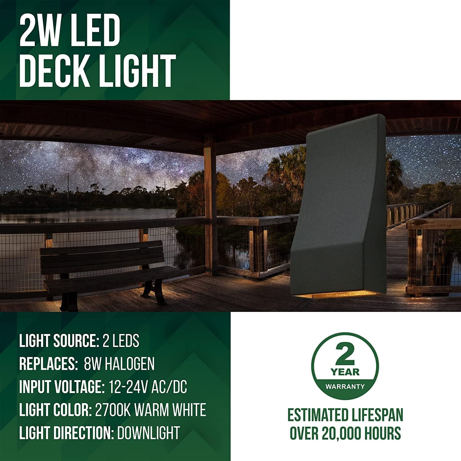 Kings Outdoor Lighting, DLA06 6-Pack 2W Low Voltage LED Outdoor Deck Down Lights Package, 12V LED Step Patio Landscape Lights