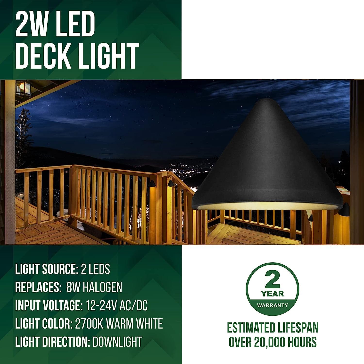 Kings Outdoor Lighting, DLA07 6-Pack 2W Low Voltage LED Outdoor Deck Down Lights Package, 12V LED Step Patio Landscape Lights