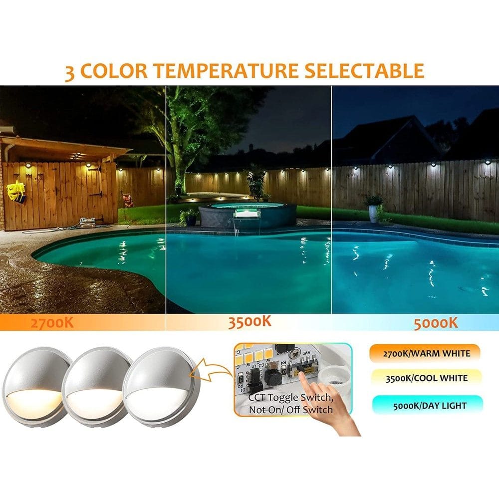 Kings Outdoor Lighting, DLAC02 12-Pack 3CCT 3W Black Low Voltage LED Outdoor Half Moon Deck Lights Package, 12V LED Step Patio Landscape Lights