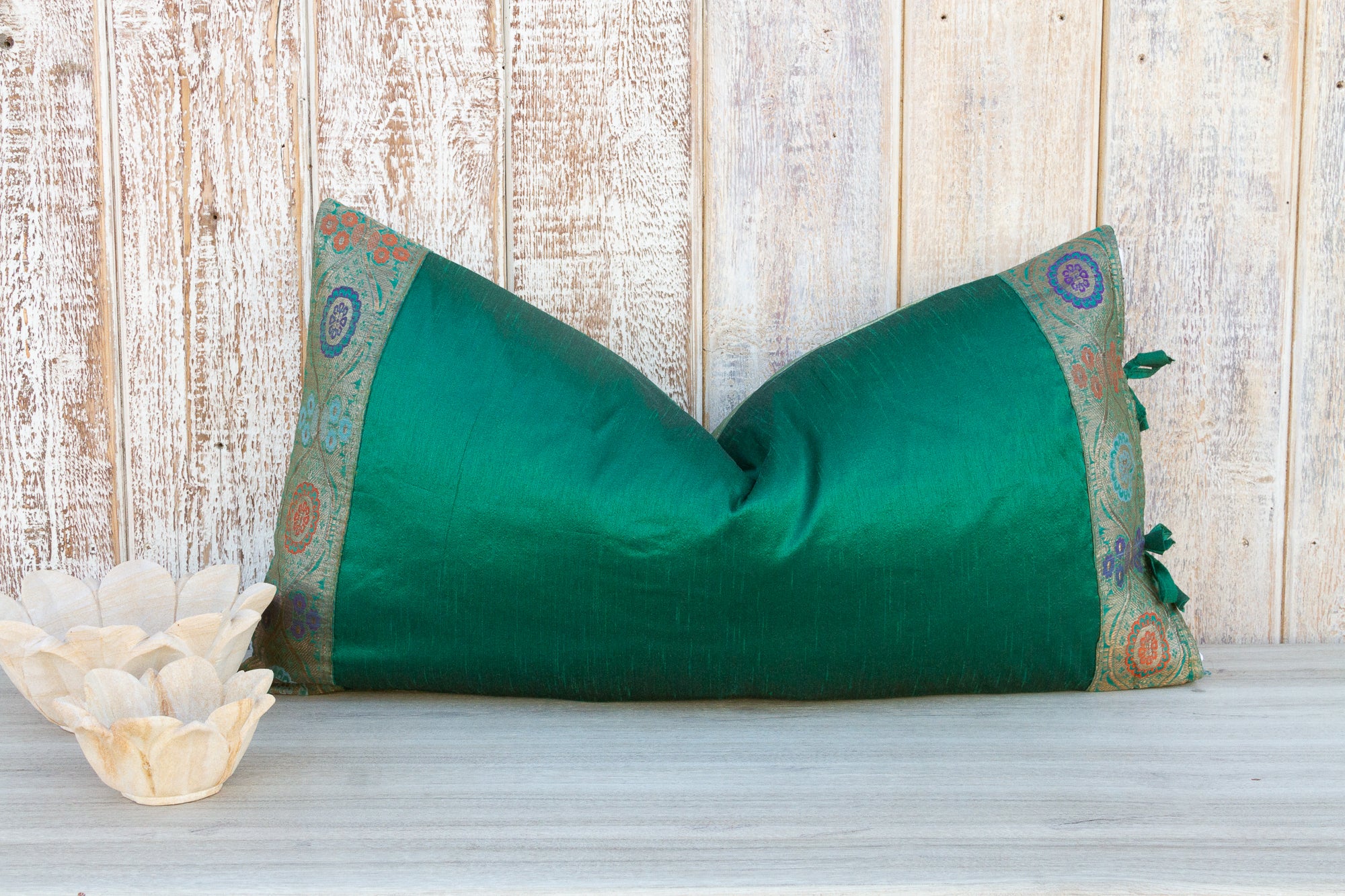 DE-COR | Globally Inspired, Daani Large Festive Indian Silk Queen Lumbar Pillow Cover