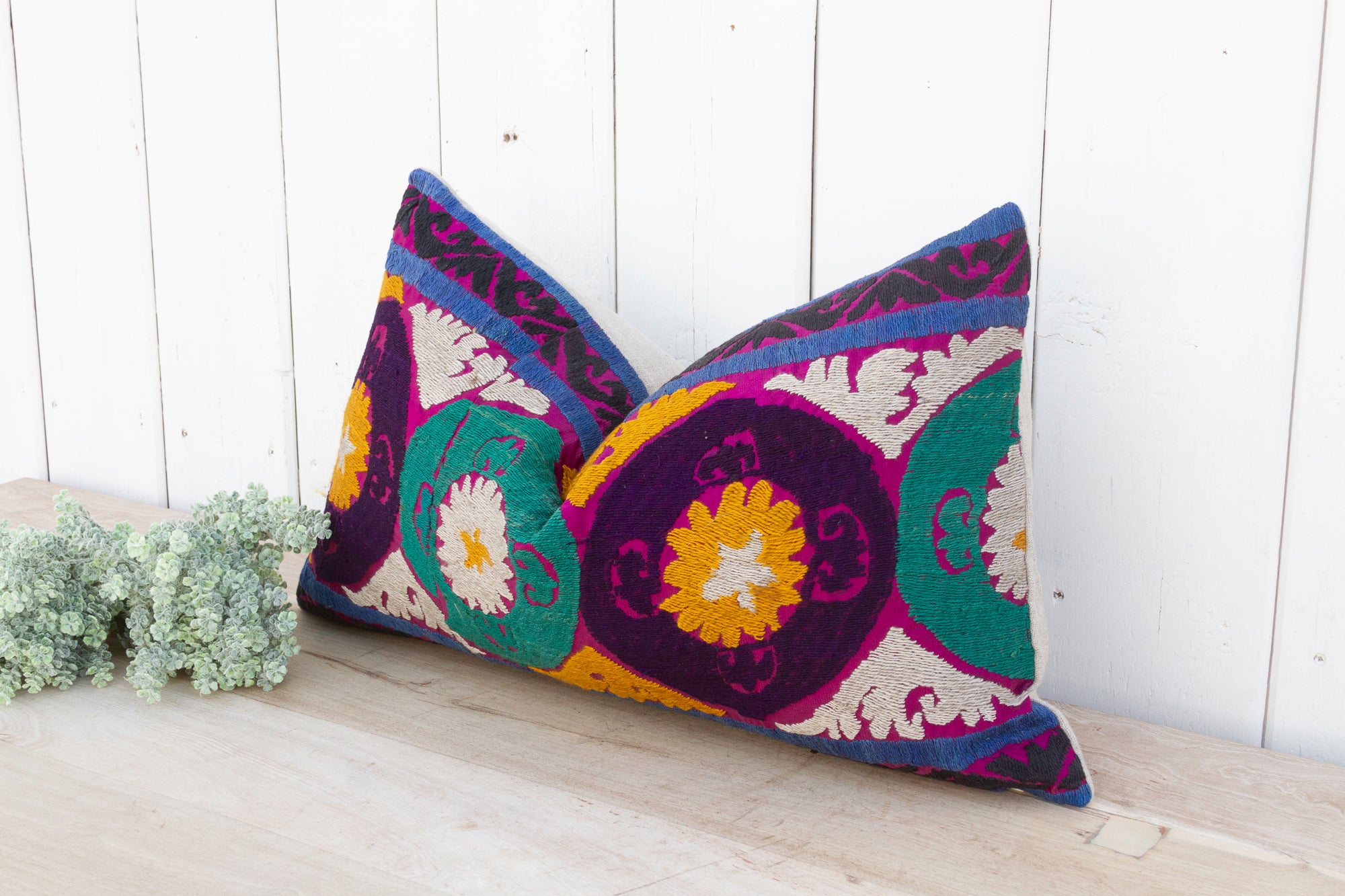 DE-COR | Globally Inspired, Daffodil Suzani Lumbar Pillow