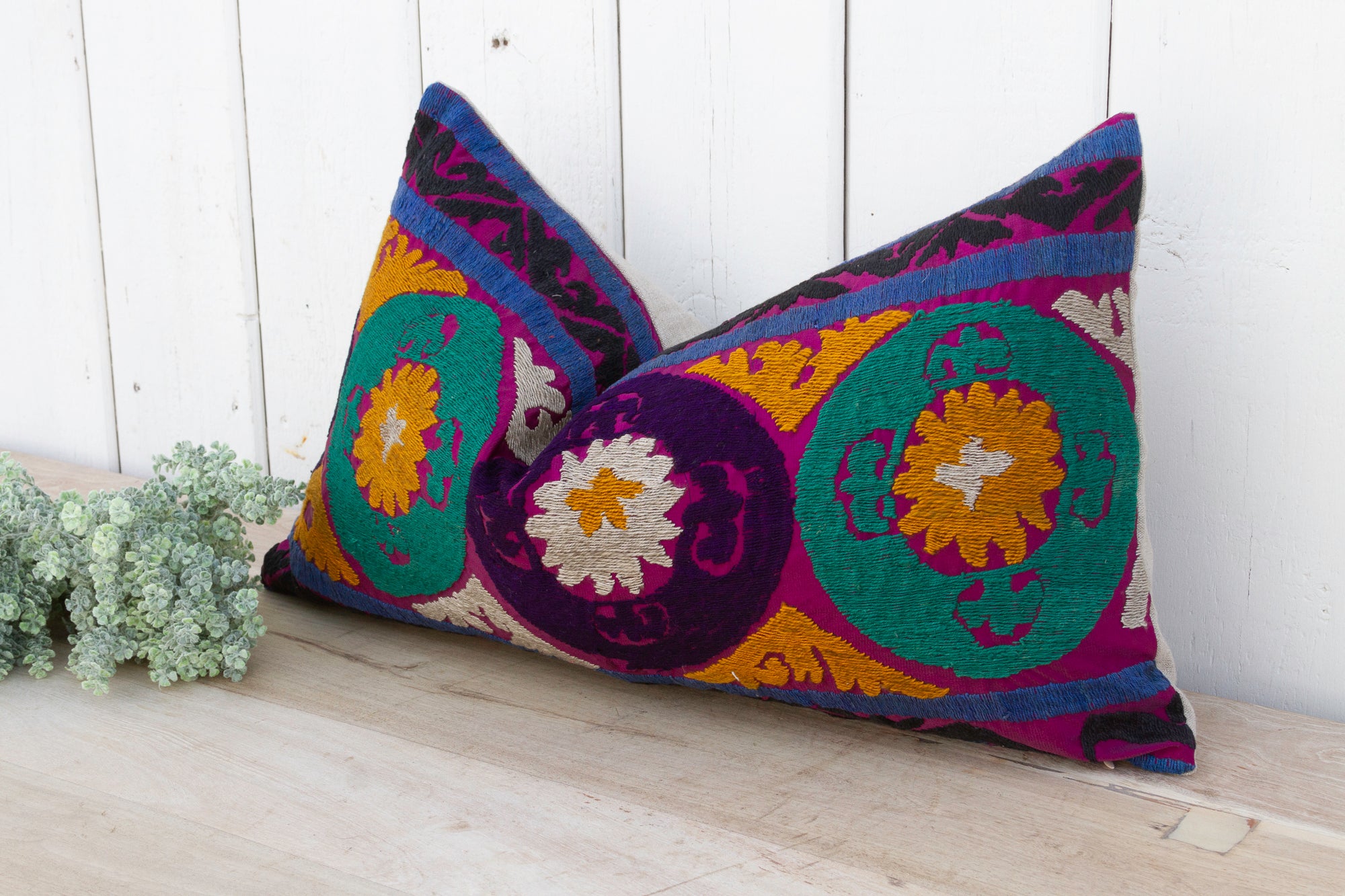 DE-COR | Globally Inspired, Dahlia Bloom Suzani Lumbar Pillow