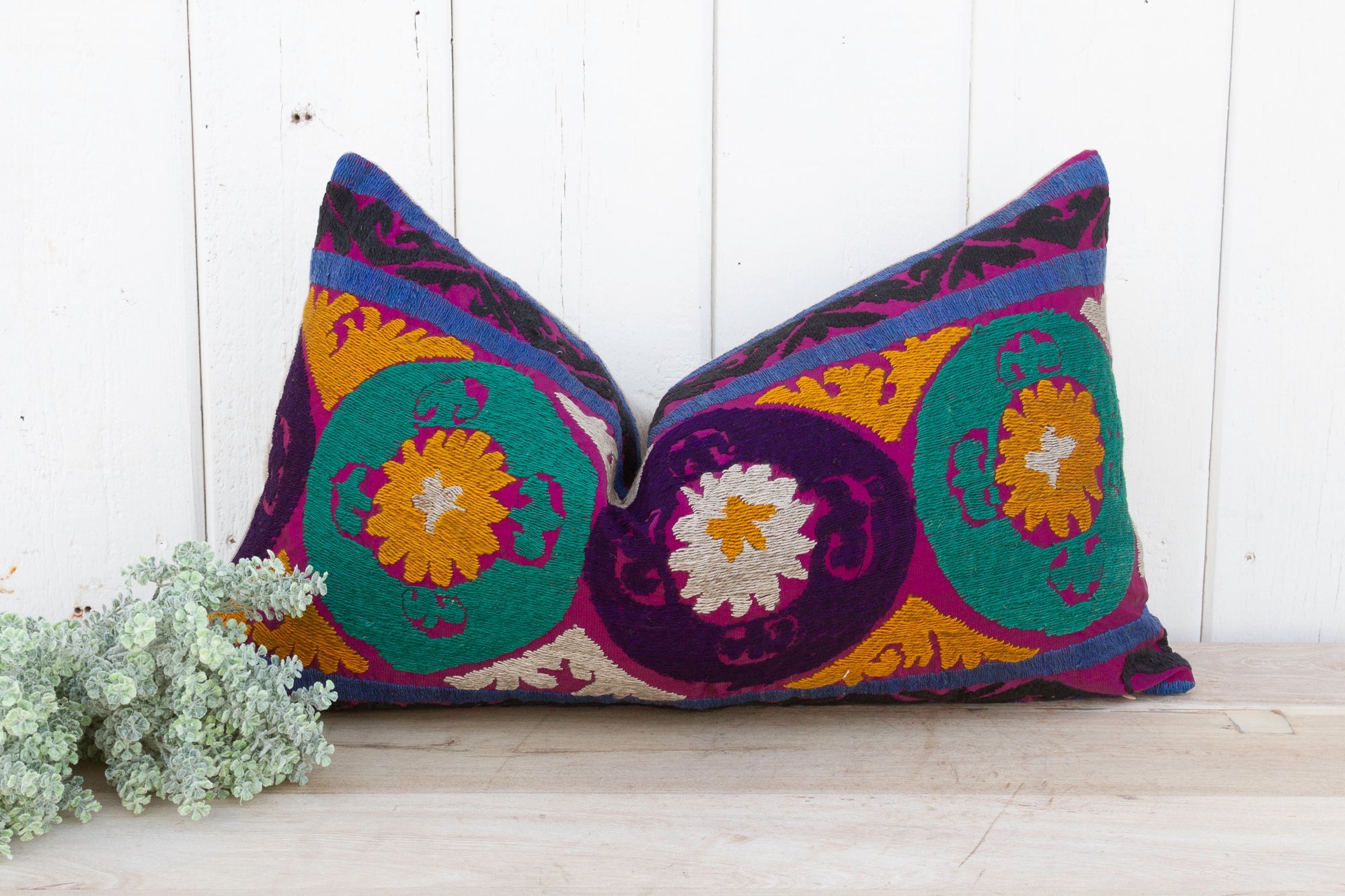 DE-COR | Globally Inspired, Dahlia Bloom Suzani Lumbar Pillow (Trade)