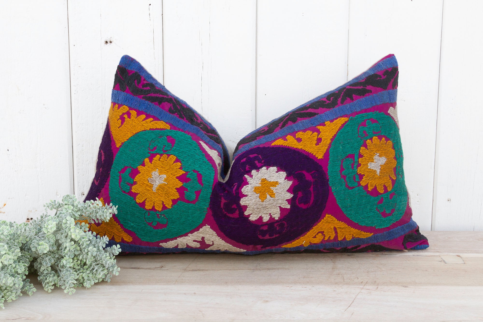 DE-COR | Globally Inspired, Dahlia Bloom Suzani Lumbar Pillow