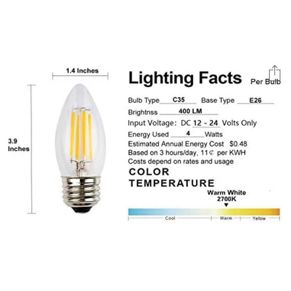 ABBA Lighting USA, E26 4W LED Filament Edison Bulbs Dimmable Energy Saving Light Bulb