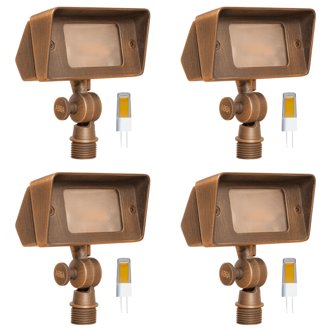 ABBA Lighting USA, FPB01 4x/8x/12x Package Brass Rectangular LED Directional Flood Light Adjustable Lighting 5W 3000K Bulb