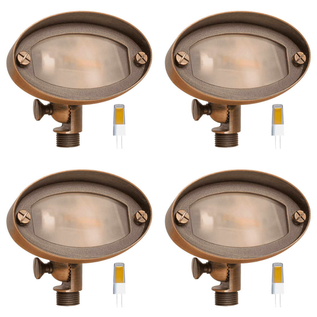 ABBA Lighting USA, FPB03 4x/8x/12x Package Brass Oval LED Directional Flood Light Adjustable Lighting 5W 3000K Bulb