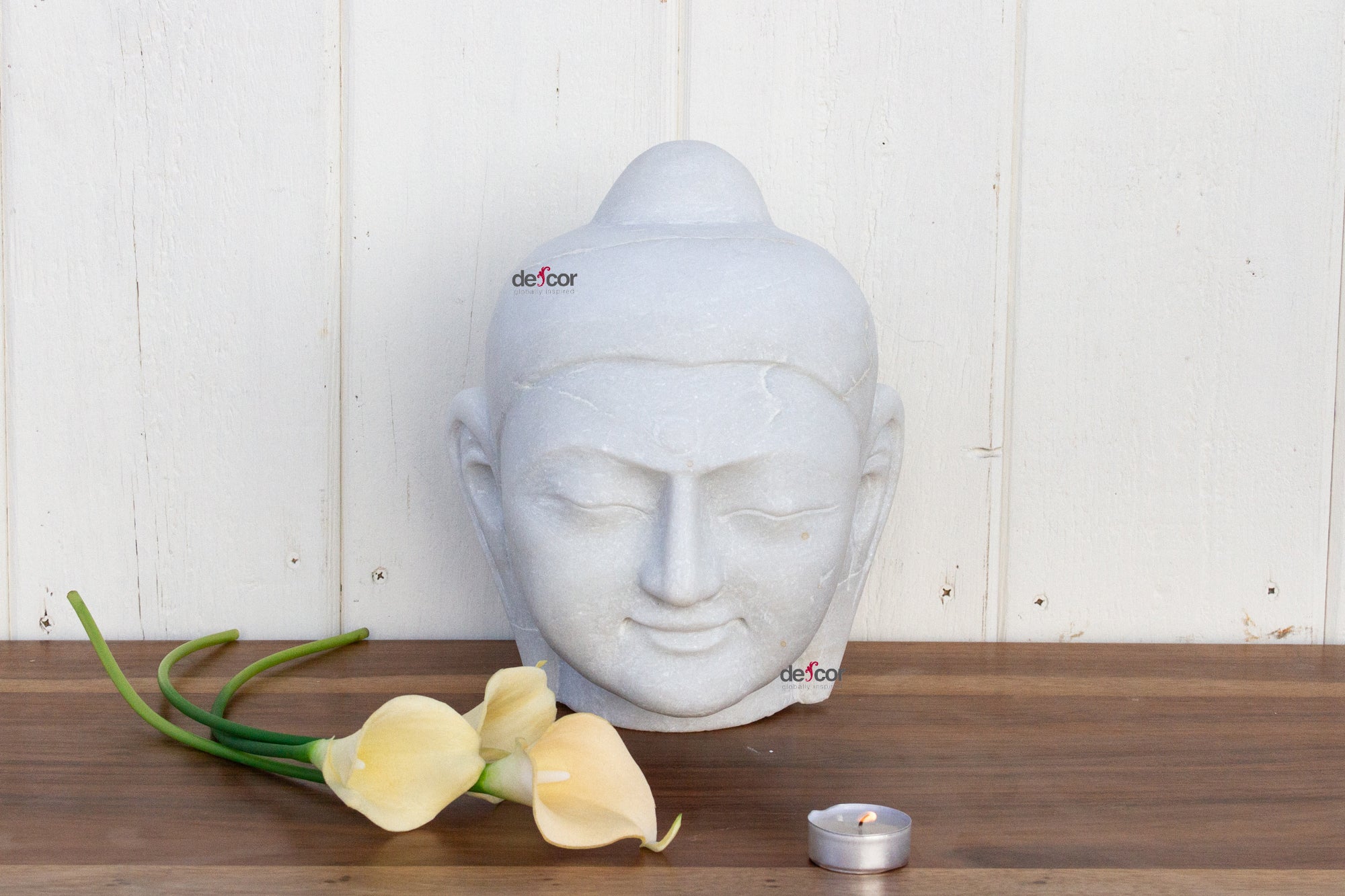 DE-COR | Globally Inspired, Handcarved White Marble Buddha (Trade)