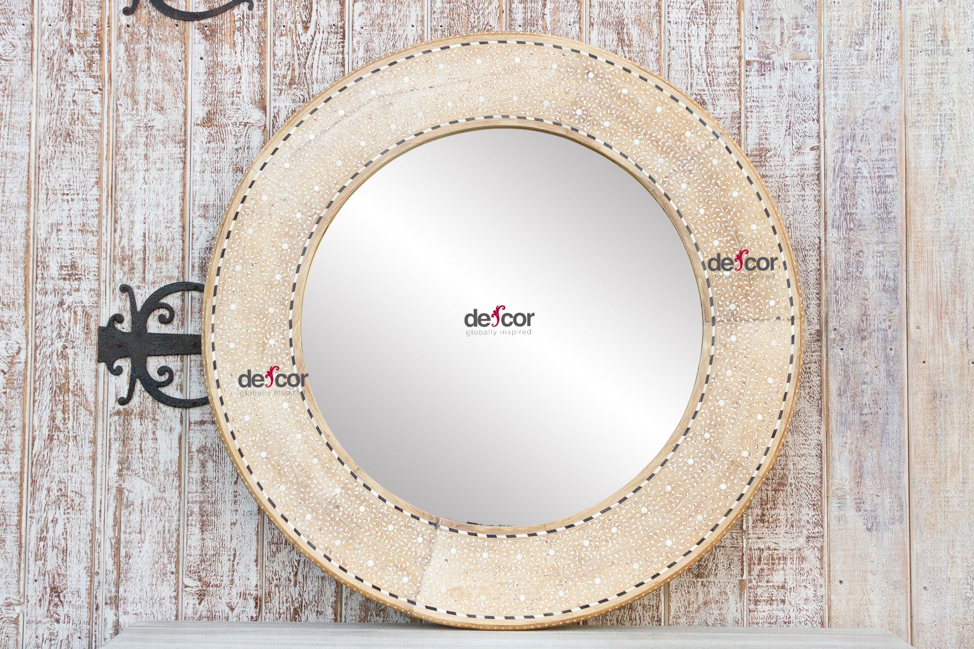 DE-COR | Globally Inspired, Large Bleached Wood Zellige Inlay Mirror