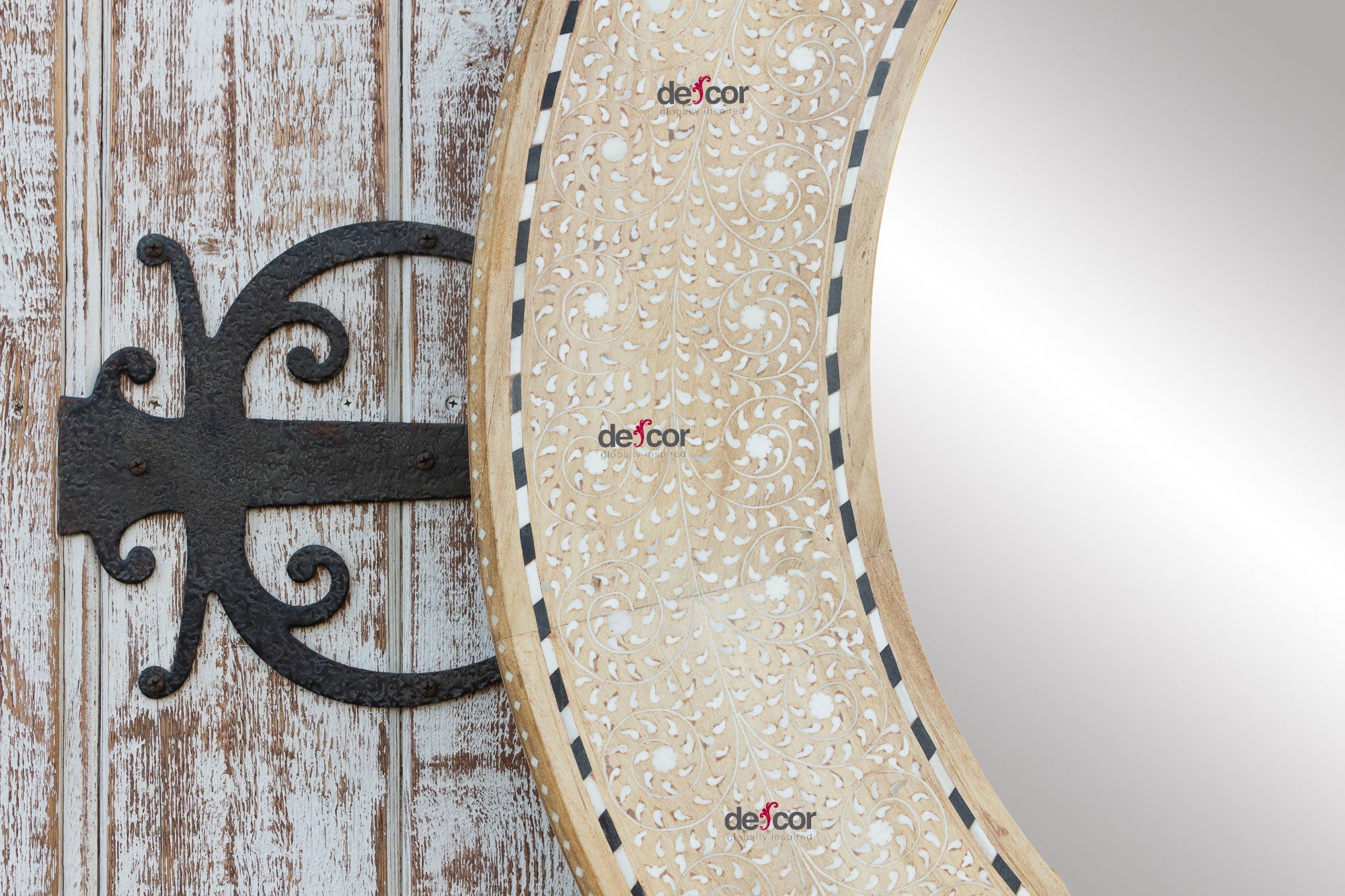 DE-COR | Globally Inspired, Large Bleached Wood Zellige Inlay Mirror (Trade)