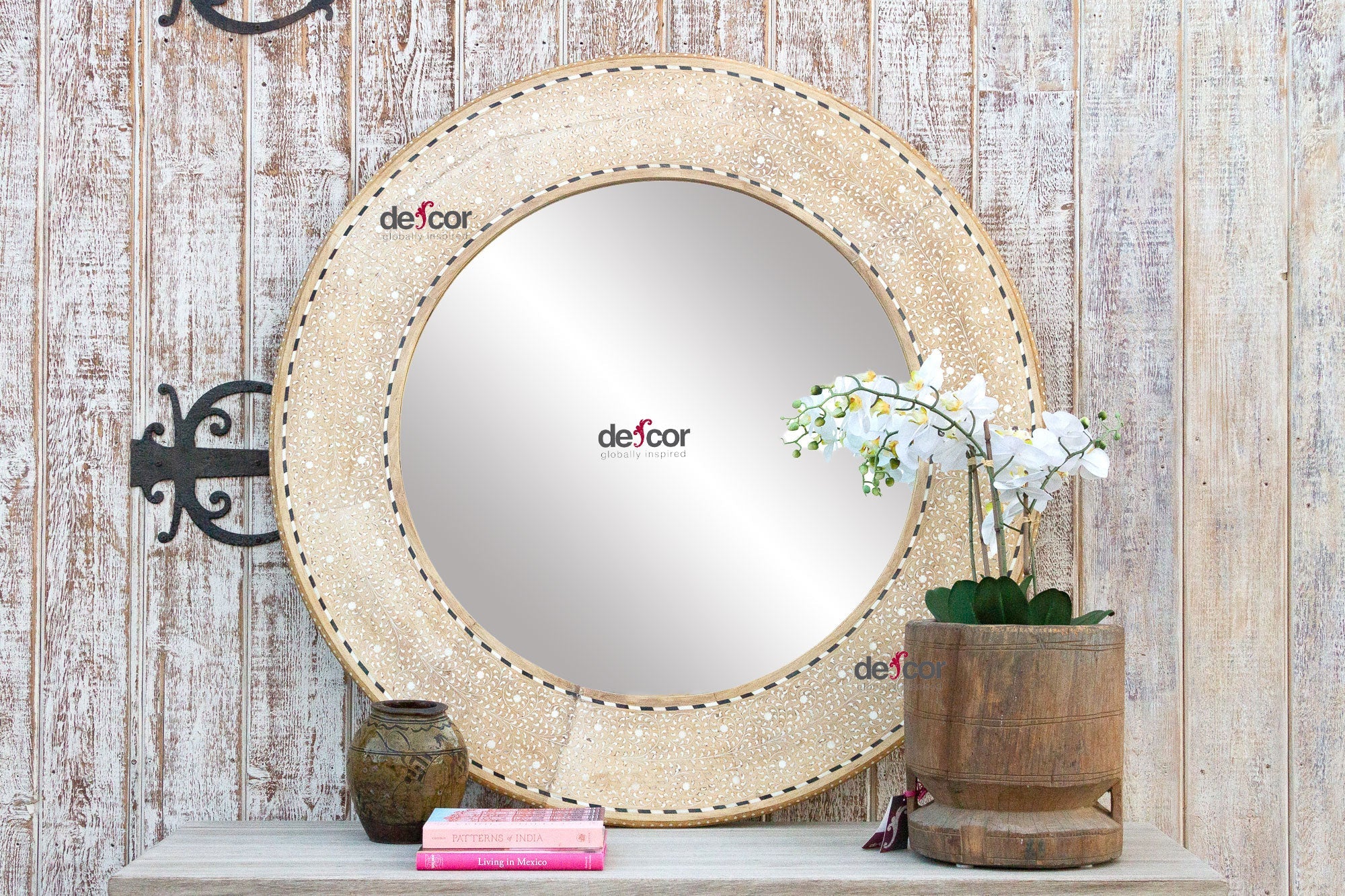 DE-COR | Globally Inspired, Large Bleached Wood Zellige Inlay Mirror (Trade)