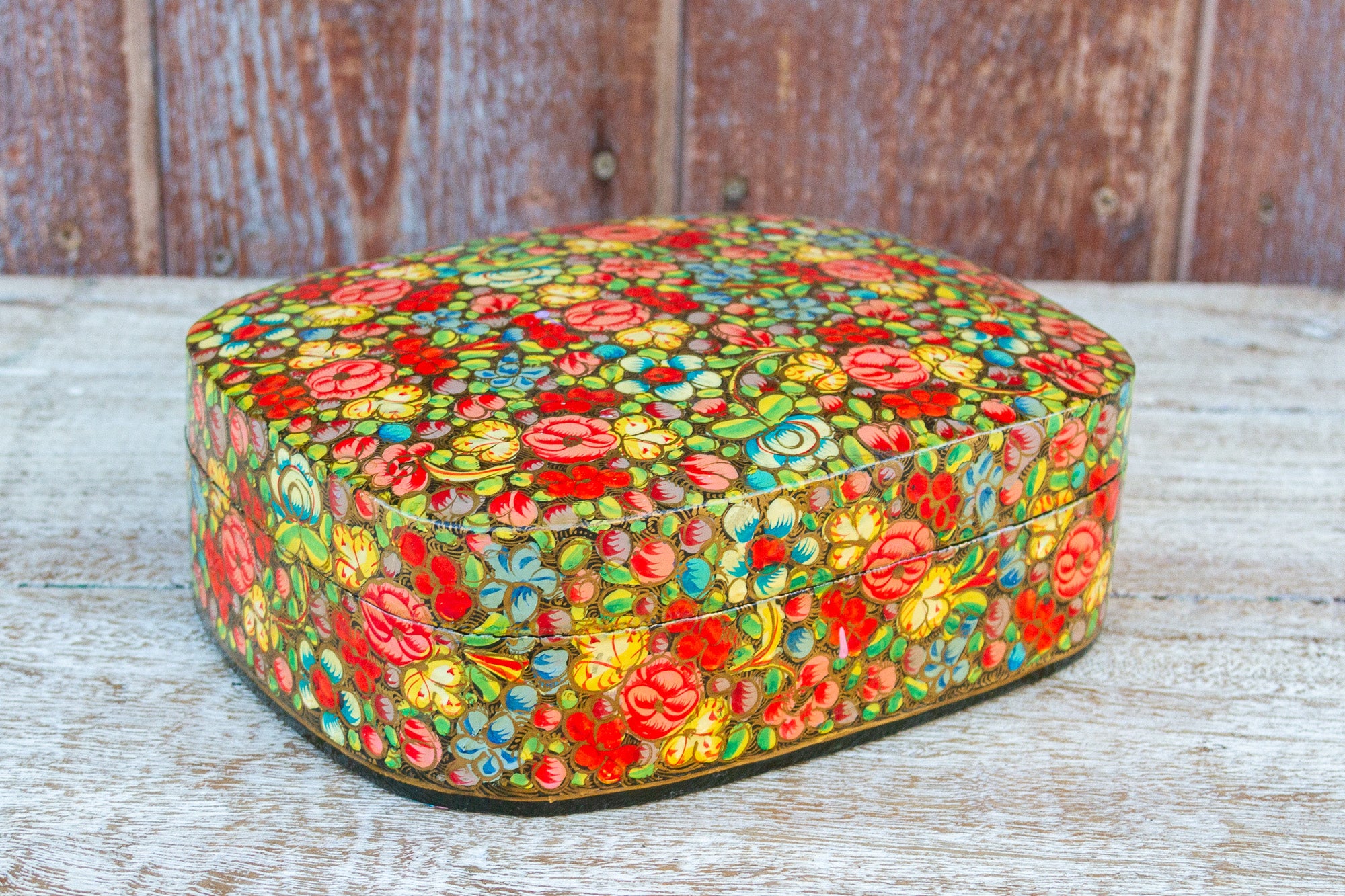 DE-COR | Globally Inspired, Large Garden of Flowers Kashmiri Box