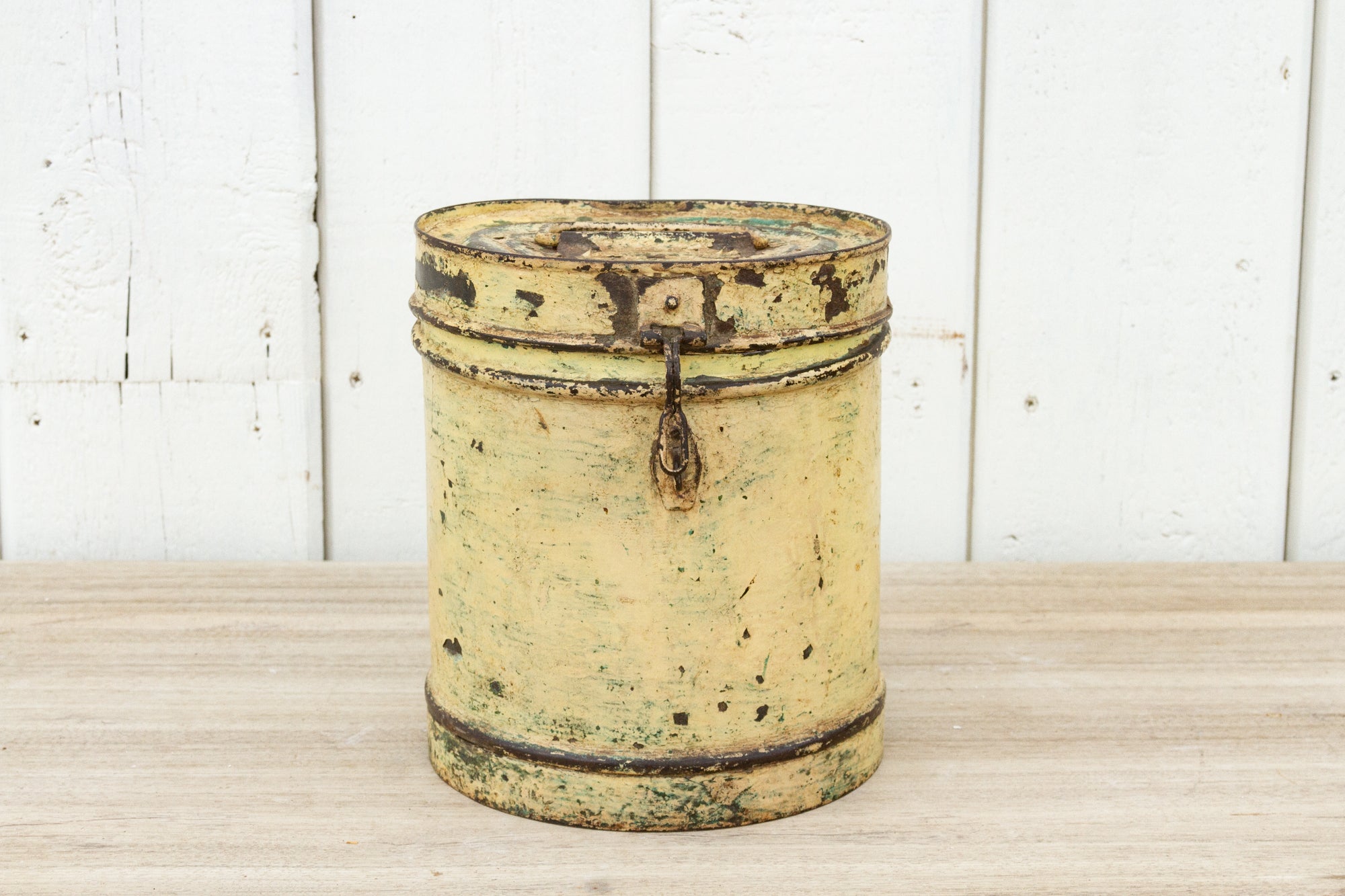 DE-COR | Globally Inspired, Old Yellow Painted Metal Drum