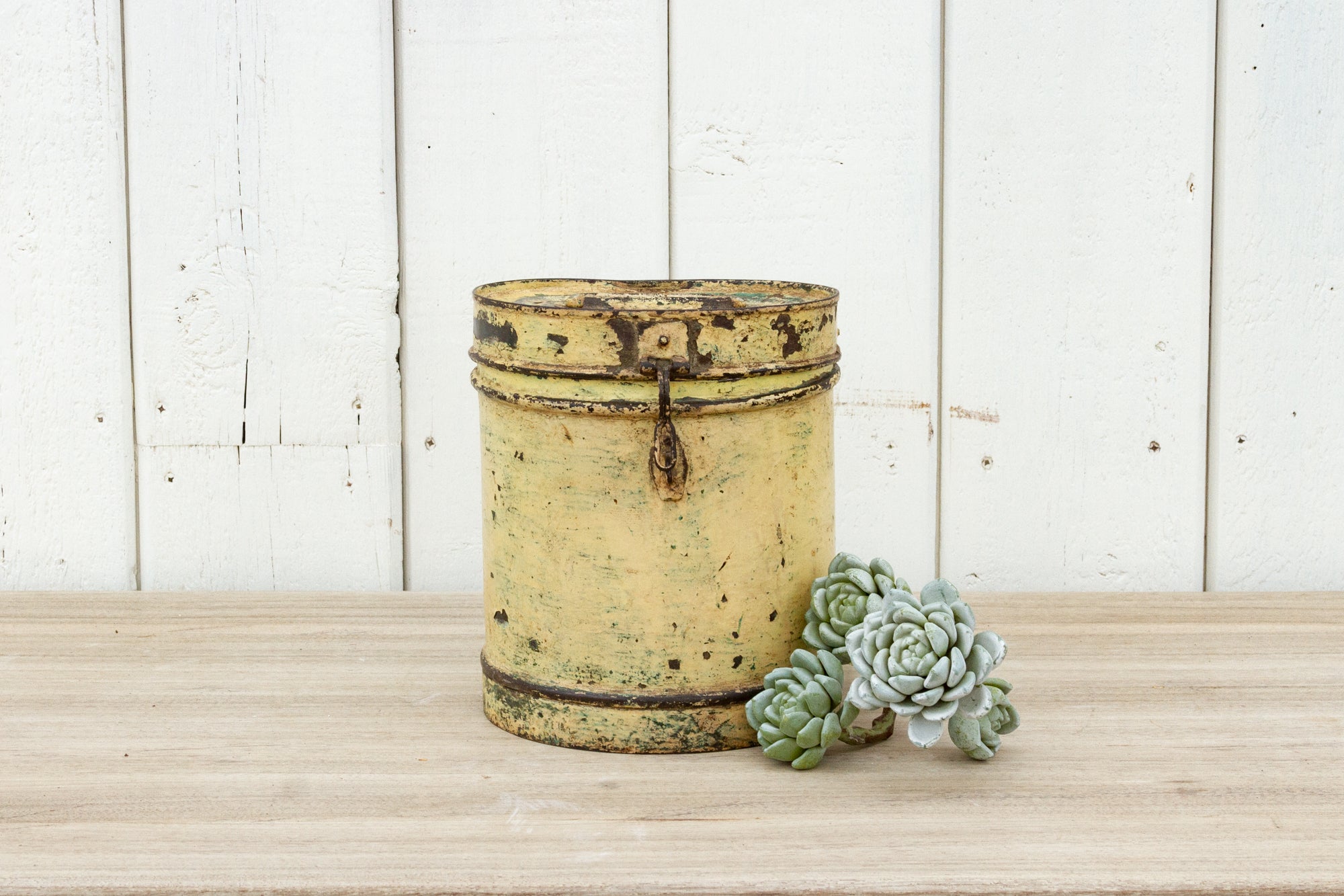 DE-COR | Globally Inspired, Old Yellow Painted Metal Drum