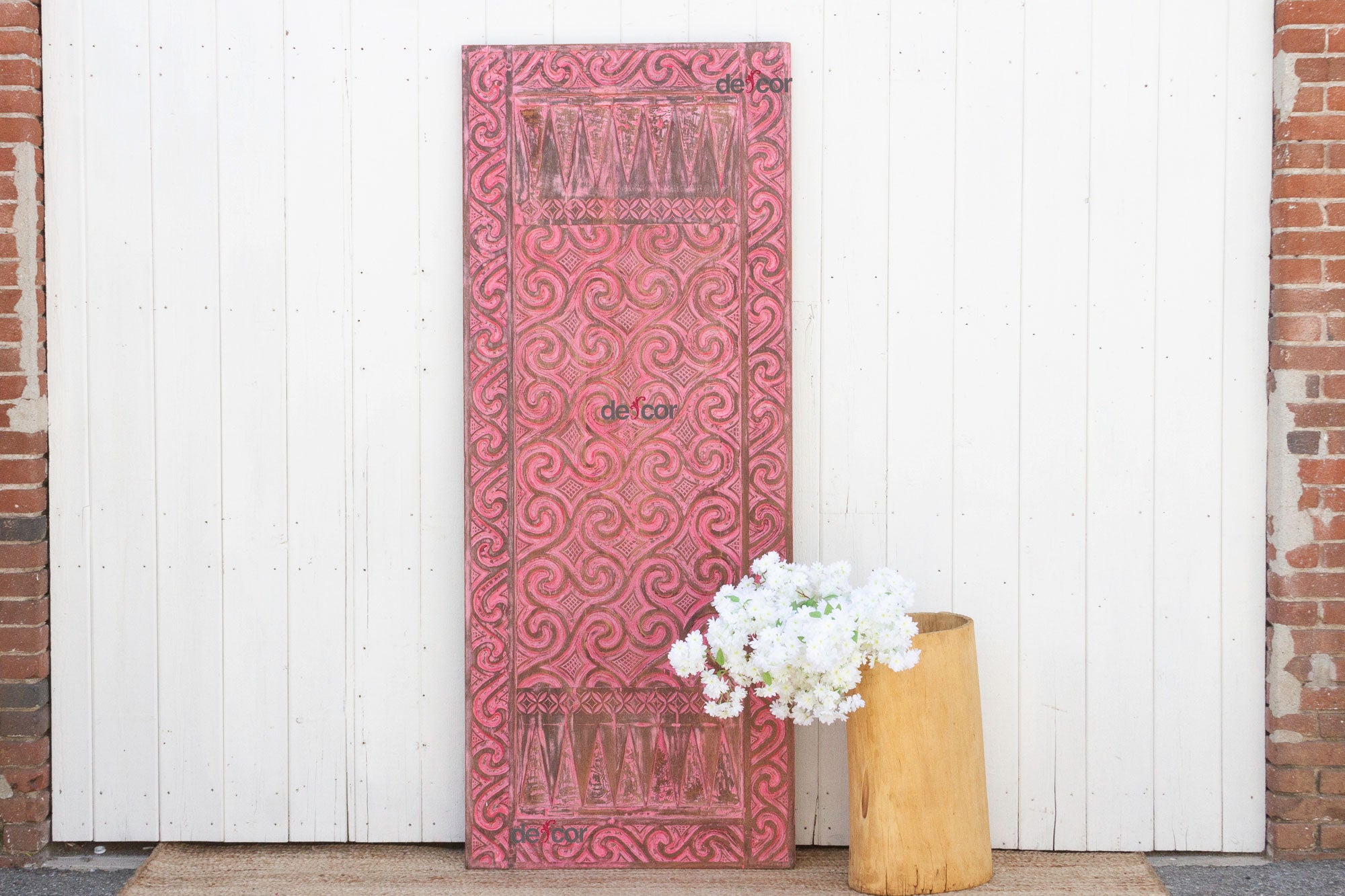 DE-COR | Globally Inspired, Painted Rose Reclaimed Wood Carved Door (Trade)