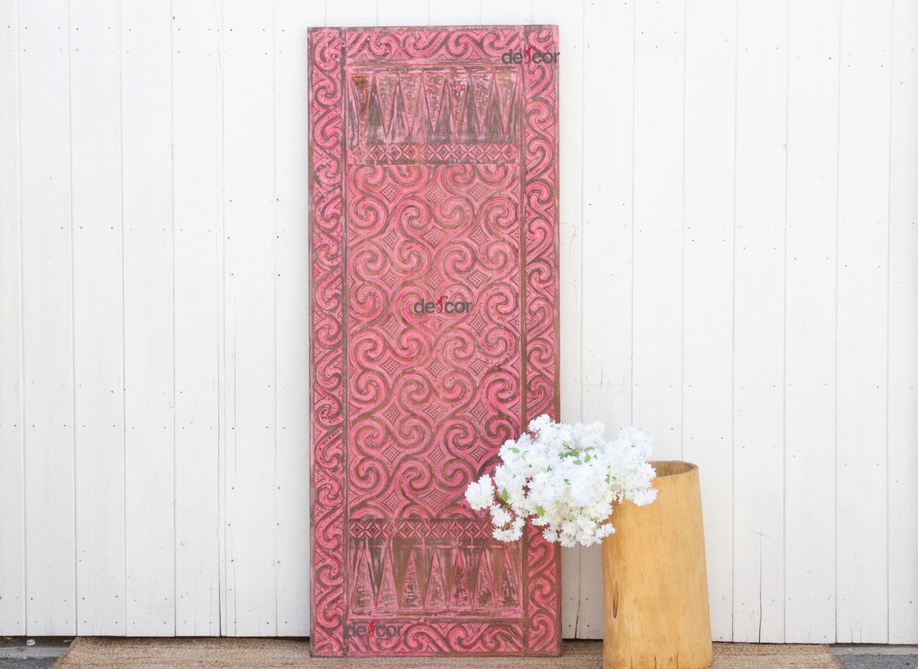 DE-COR | Globally Inspired, Painted Rose Reclaimed Wood Carved Door