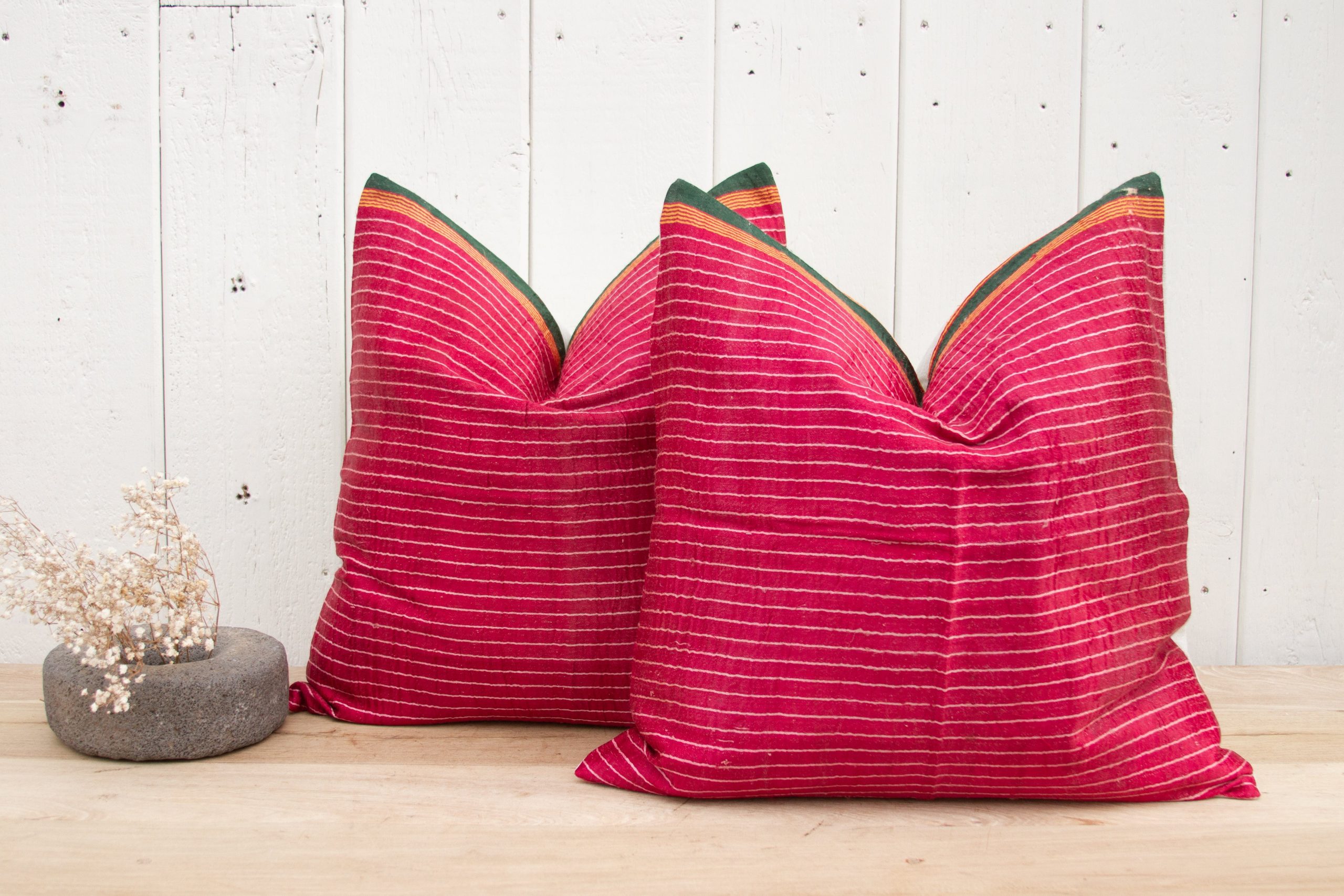 DE-COR | Globally Inspired, Pair of Jeni Antique Mashru Tribal Square Pillows