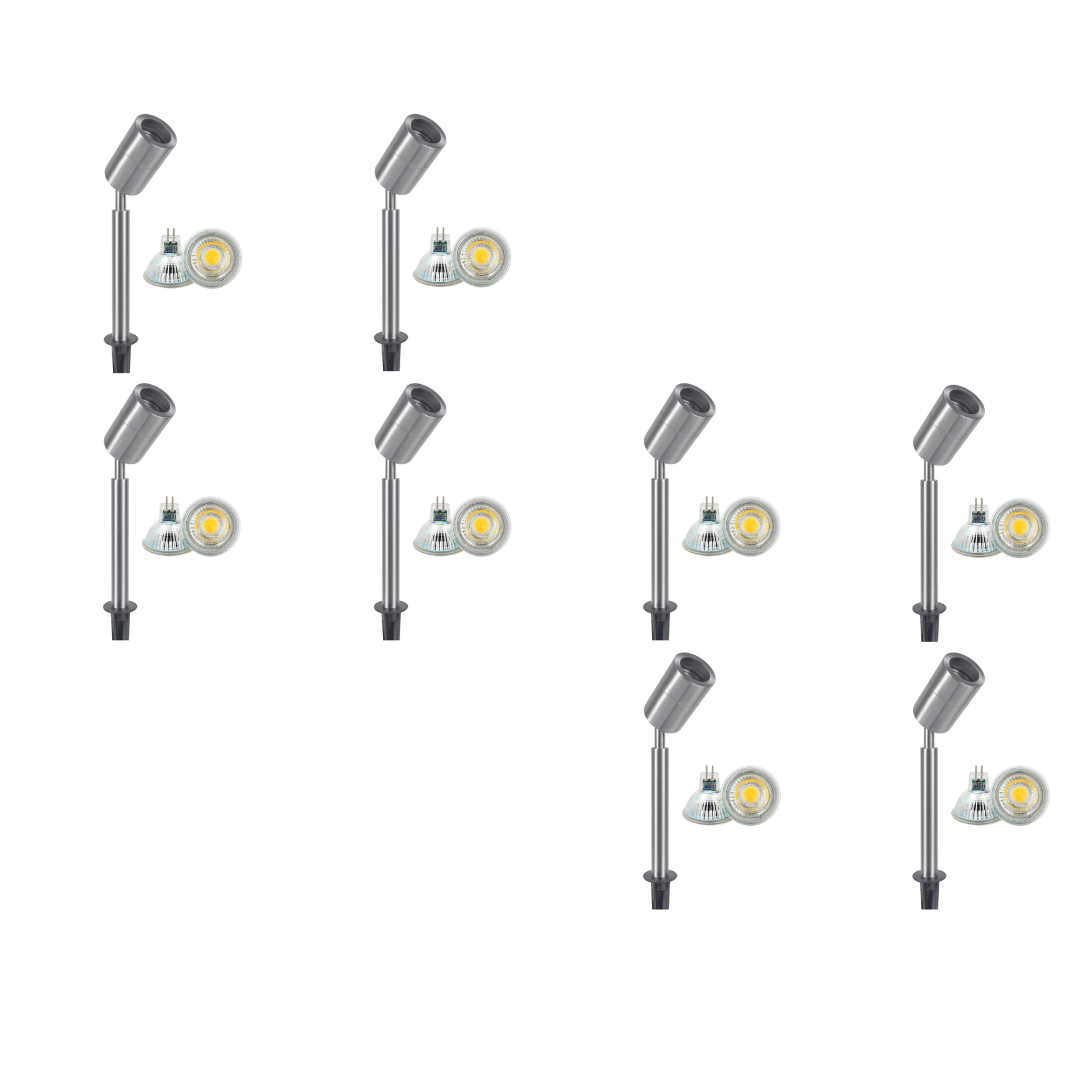 ABBA Lighting USA, SPS02 4x/8x/12x Package Low Voltage LED Stainless Steel Spotlight Adjustable Up Lighting Fixtures 5W 3000K