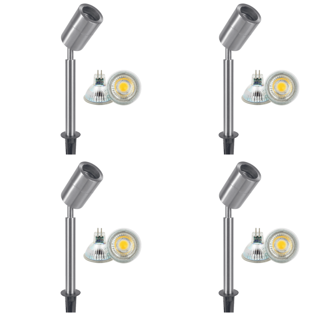 ABBA Lighting USA, SPS02 4x/8x/12x Package Low Voltage LED Stainless Steel Spotlight Adjustable Up Lighting Fixtures 5W 3000K