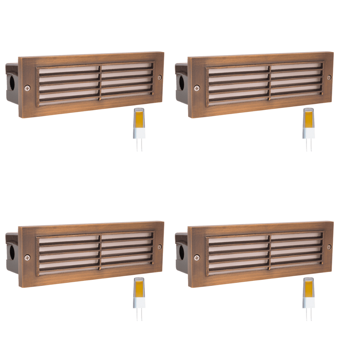 ABBA Lighting USA, STB03 4x/8x/12x Package Louver Horizontal LED Brick Lights Warm White Edge Outdoor Step Light 5W 3000K Bulb