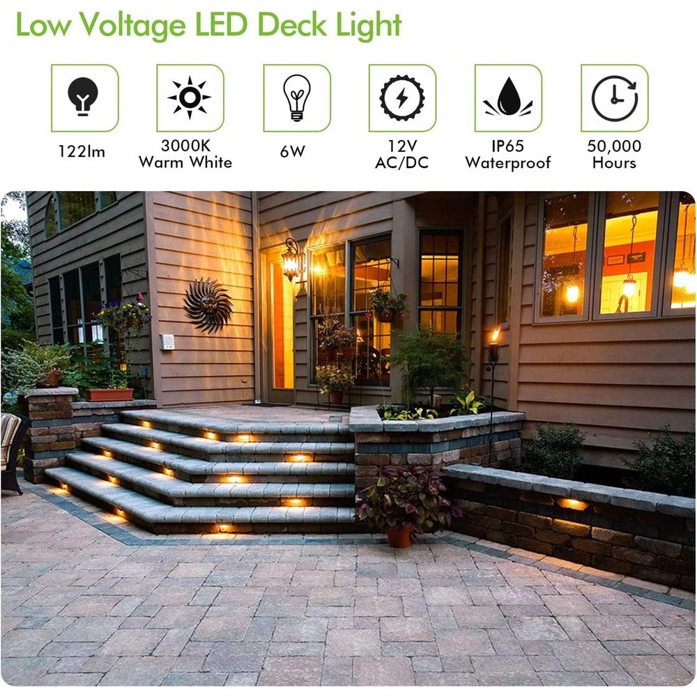 ABBA Lighting USA, STLA10 6-Pack 6W Low Voltage 10" LED Outdoor Step Lights, 12V LED Deck Lights Landscape Lights