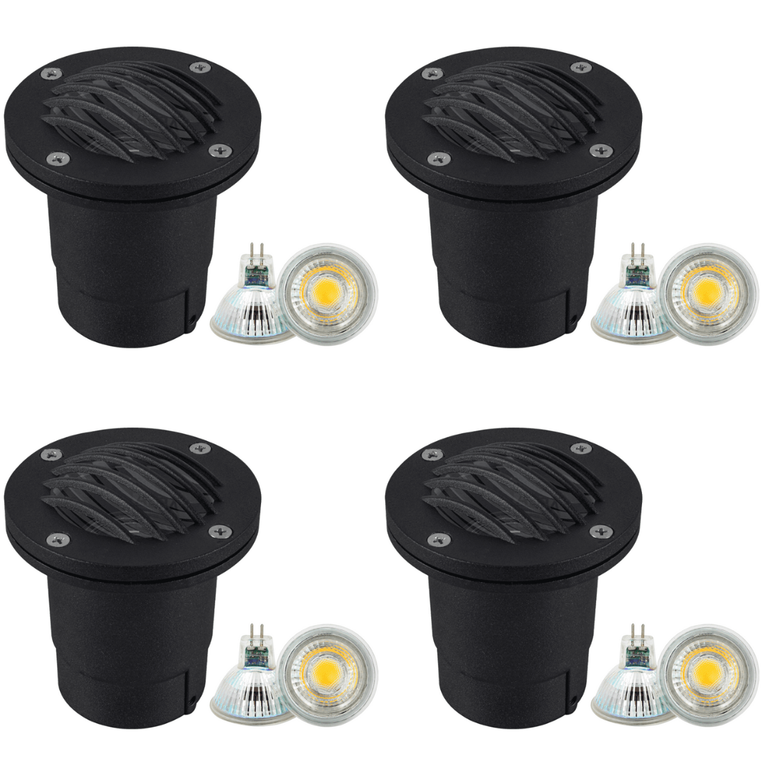 ABBA Lighting USA, UNA06 4x/8x/12x Package Cast Aluminum Low Voltage Round Grill LED In-ground Well Light IP65 Waterproof 5W 3000K Bulb