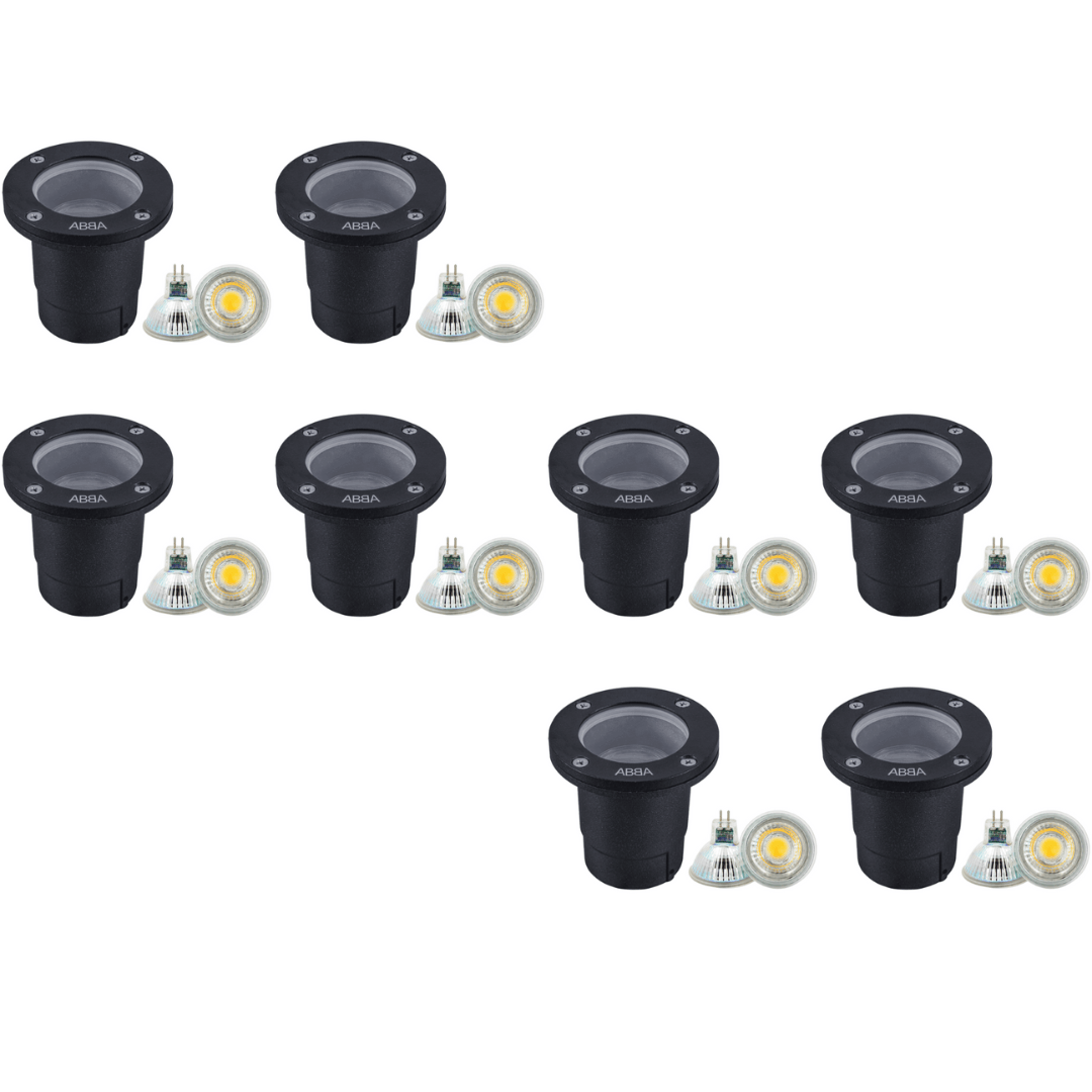 ABBA Lighting USA, UNA07 4x/8x/12x Package Cast Aluminum Low Voltage Round LED In-ground Well Light IP65 Waterproof 5W 3000K Bulb