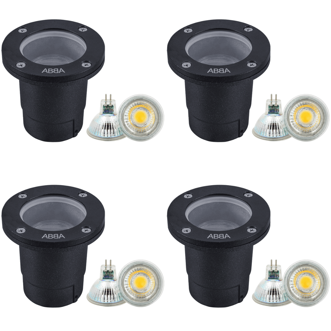 ABBA Lighting USA, UNA07 4x/8x/12x Package Cast Aluminum Low Voltage Round LED In-ground Well Light IP65 Waterproof 5W 3000K Bulb