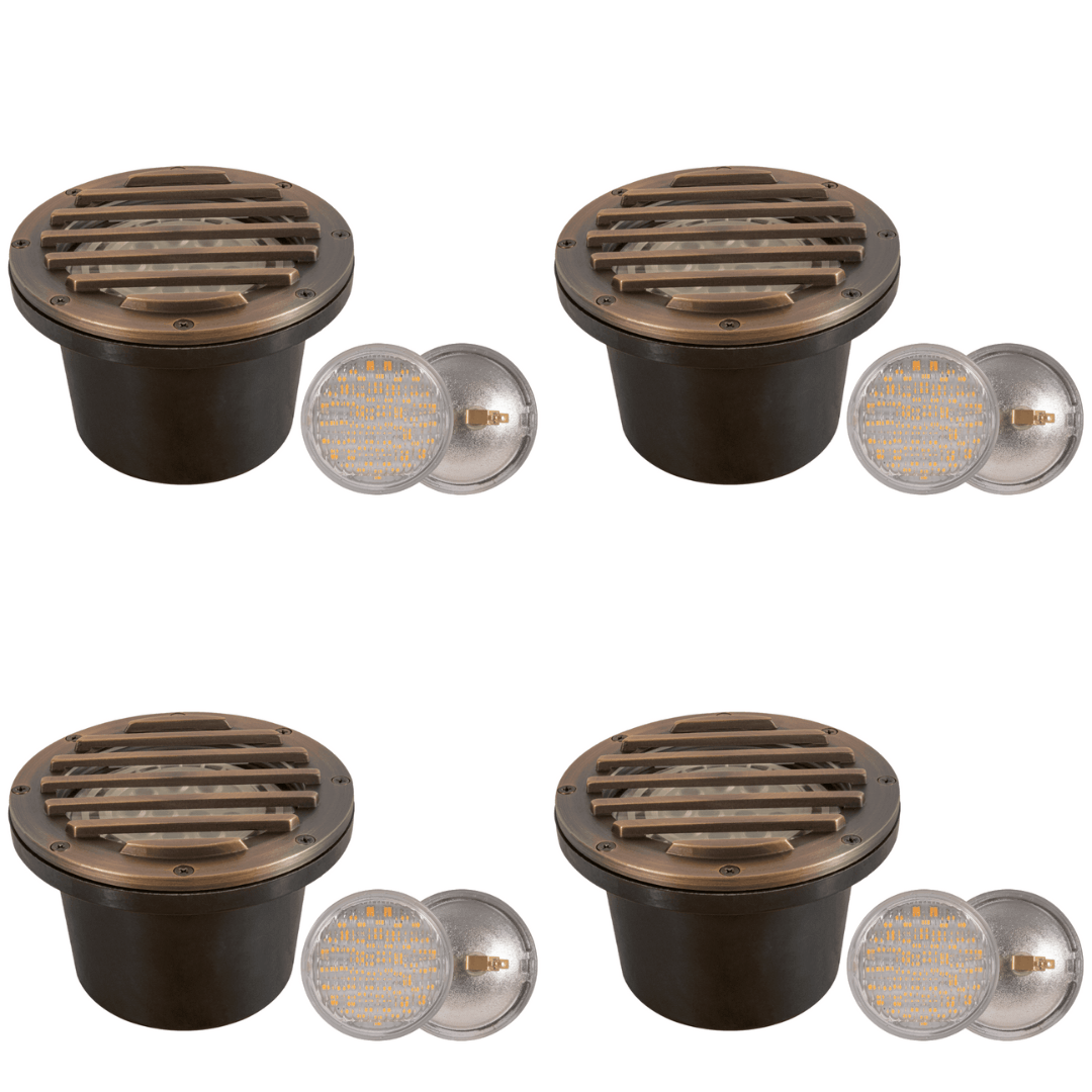 ABBA Lighting USA, UNB01 4x/8x/12x Package Cast Brass Low Voltage Grille Commercial PAR36 LED In-ground Well Light IP65 Waterproof 10W 3000K Bulb