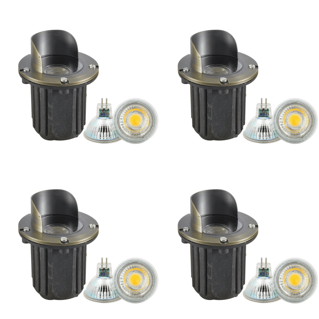 ABBA Lighting USA, UNB03 4x/8x/12x Package Cast Brass Low Voltage Shielded LED In-ground Well Light IP65 Waterproof 5W 3000K Bulb