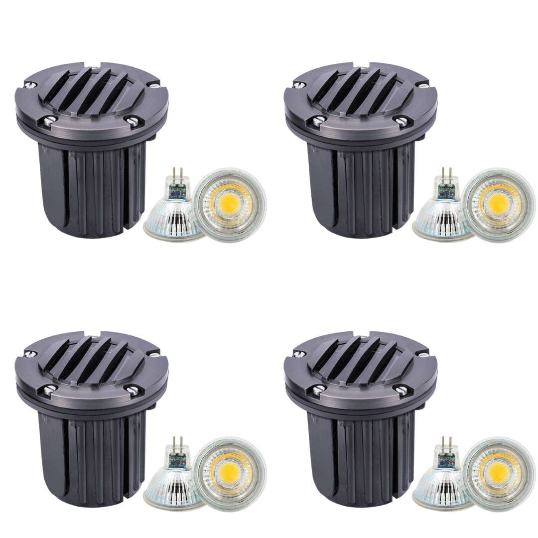 ABBA Lighting USA, UNB06 4x/8x/12x Package Cast Brass Low Voltage Round Grill LED In-Ground Well Light IP65 Waterproof 5W 3000K Bulb