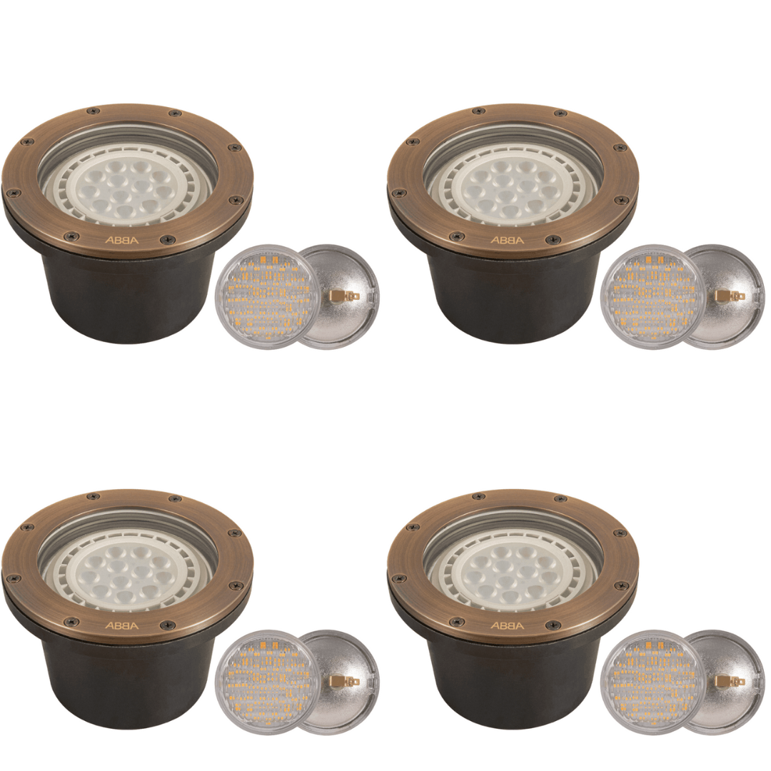 ABBA Lighting USA, UNB08 4x/8x/12x Package Cast Brass Low Voltage Commercial PAR36 LED In-ground Well Light IP65 Waterproof 10W 3000K