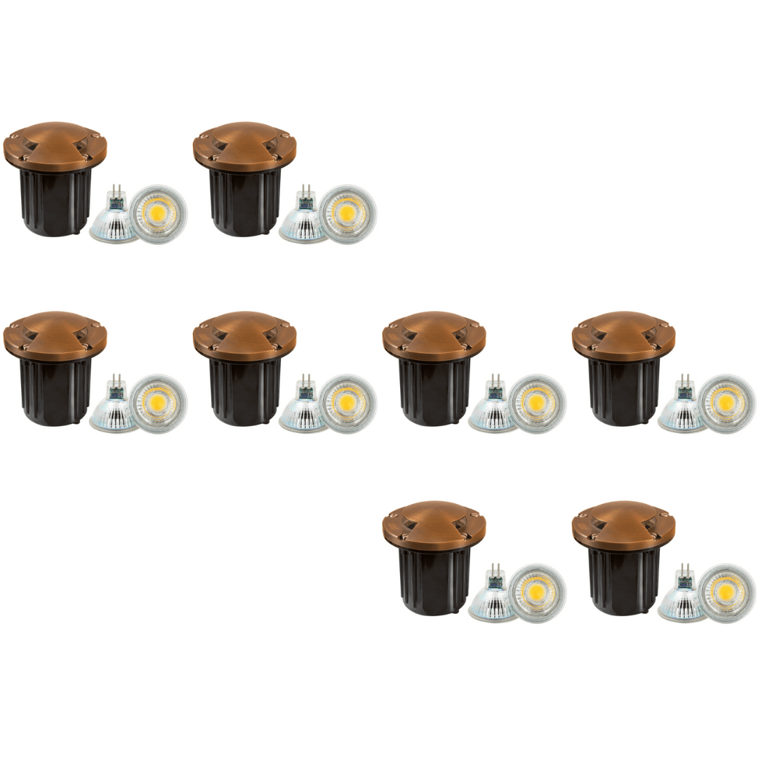 ABBA Lighting USA, UNB10 4x/8x/12x Package Cast Brass Round Bi-Directional Low Voltage LED In-ground Well Light 5W 3000K Bulb