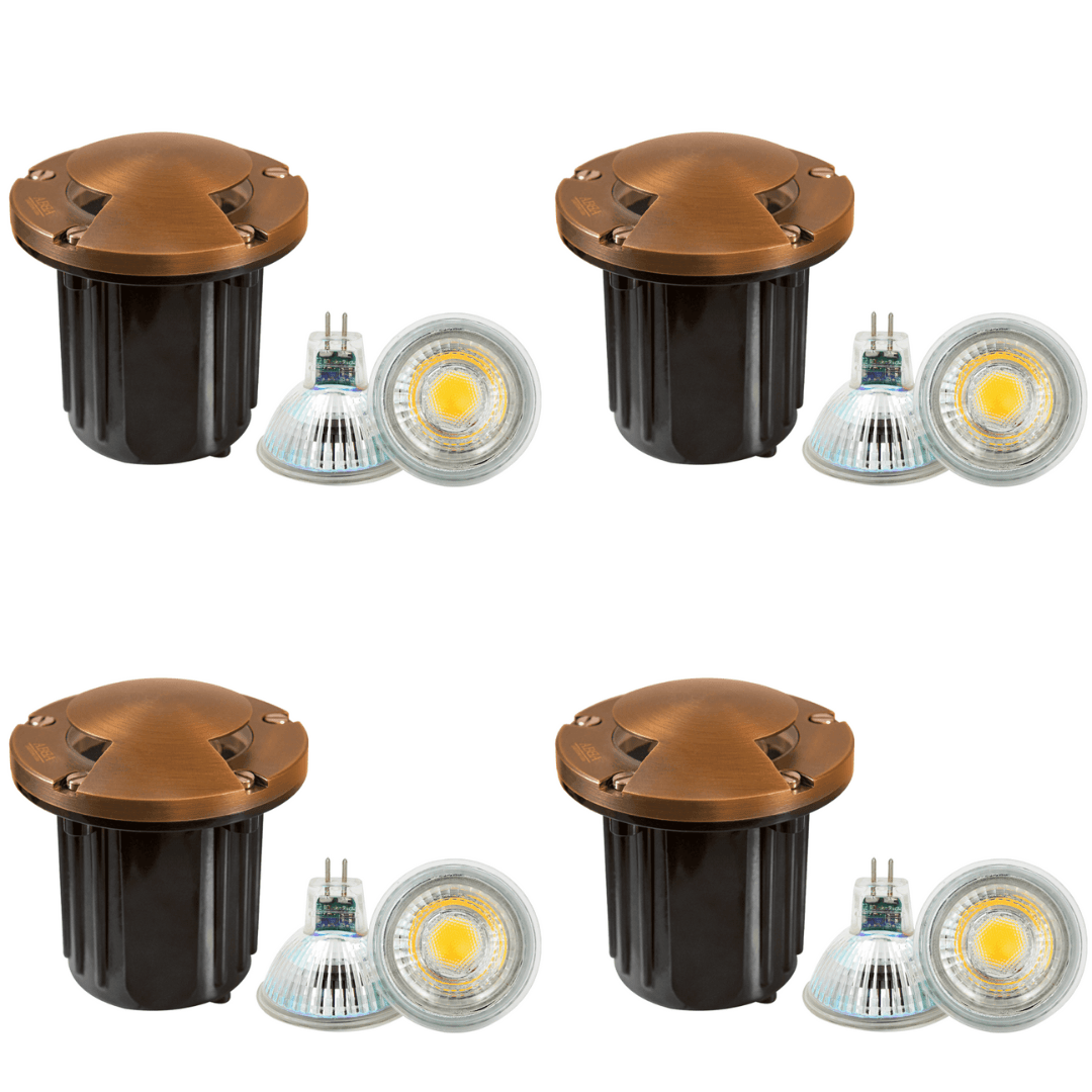 ABBA Lighting USA, UNB10 4x/8x/12x Package Cast Brass Round Bi-Directional Low Voltage LED In-ground Well Light 5W 3000K Bulb