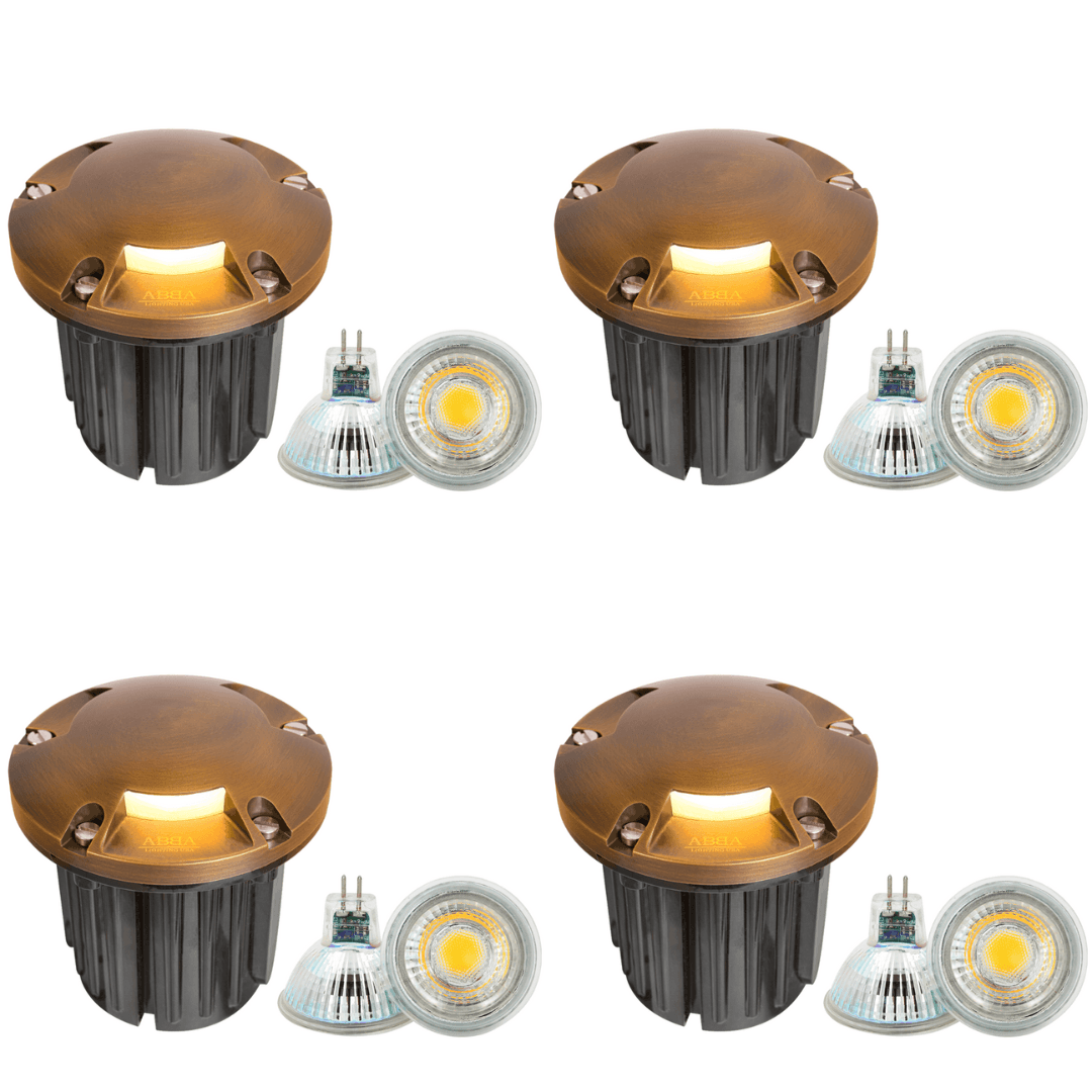 ABBA Lighting USA, UNB11 4x/8x/12x Package Cast Brass Round Tri-Directional Low Voltage LED In-ground Light 5W 3000K Bulb