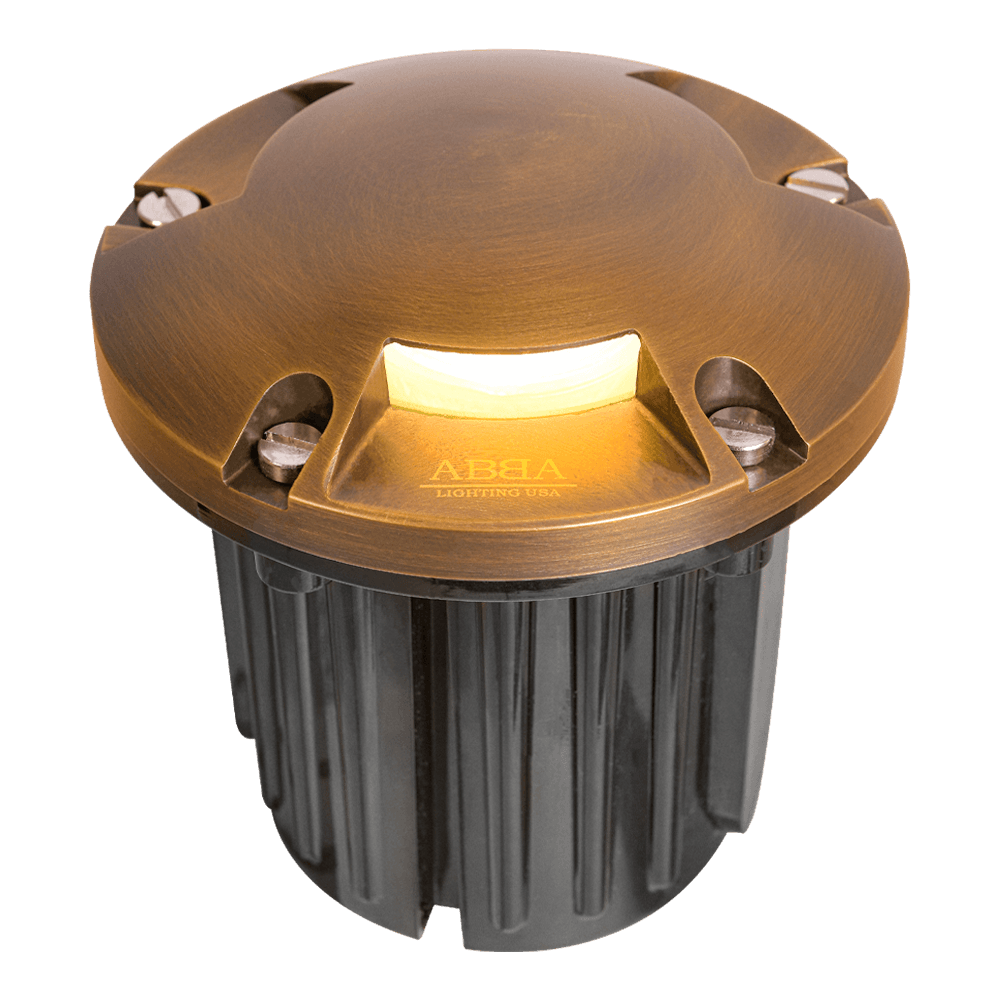 ABBA Lighting USA, UNB11 Cast Brass Round Tri-Directional Low Voltage LED In-ground Light